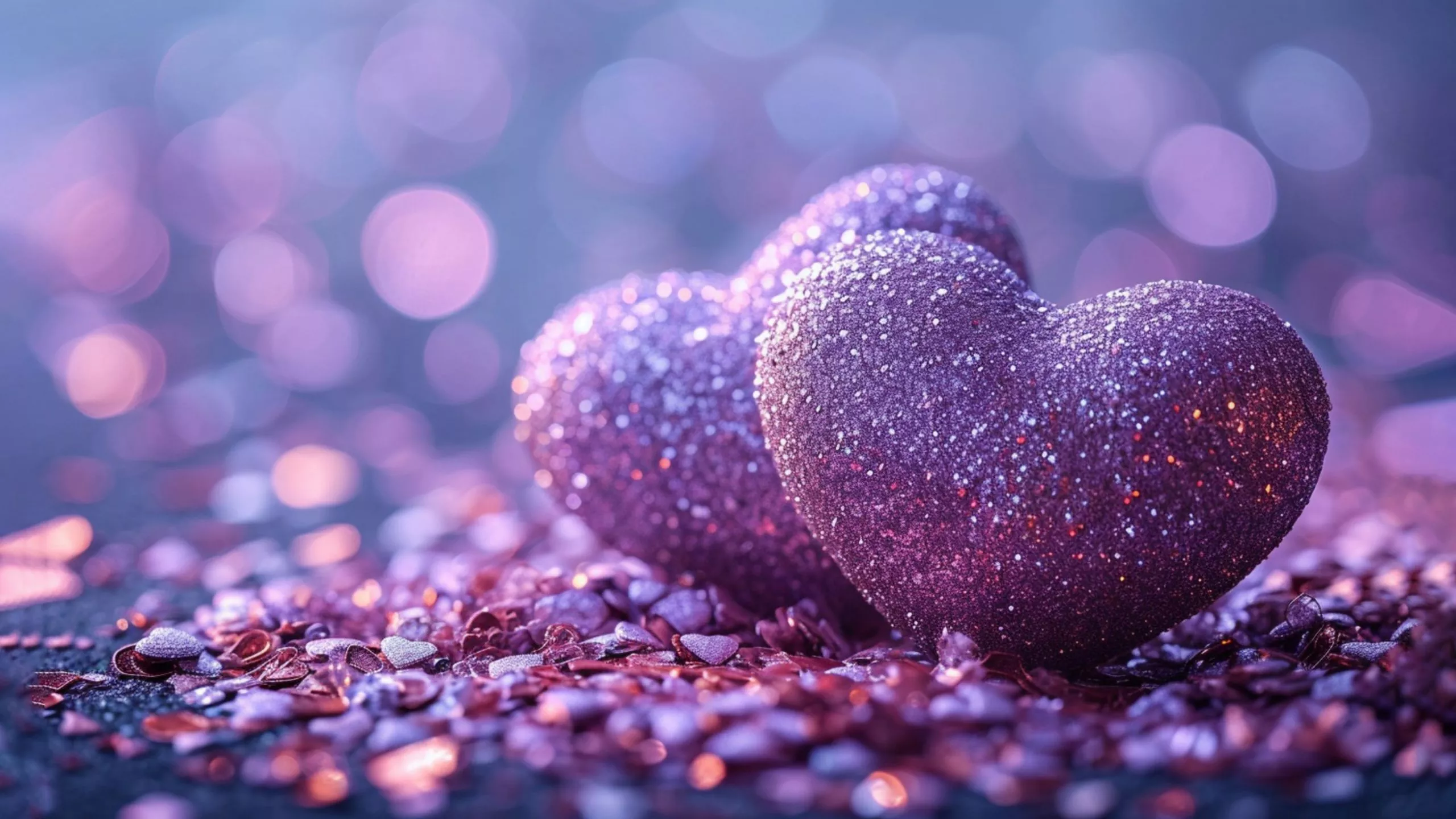 Purple hearts Wallpaper 4K, Bokeh