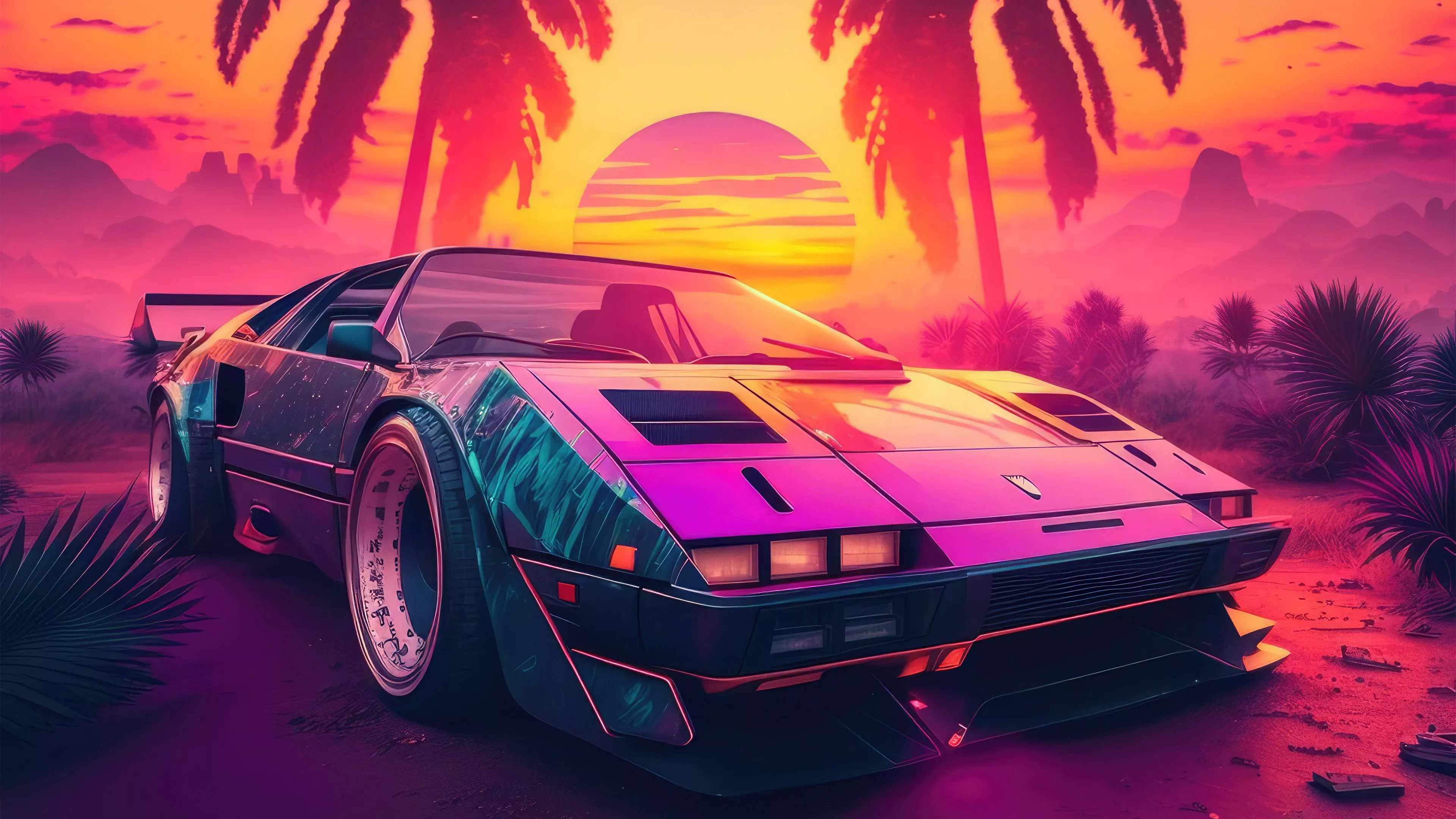 Download wallpaper 3840x2160 synthwave