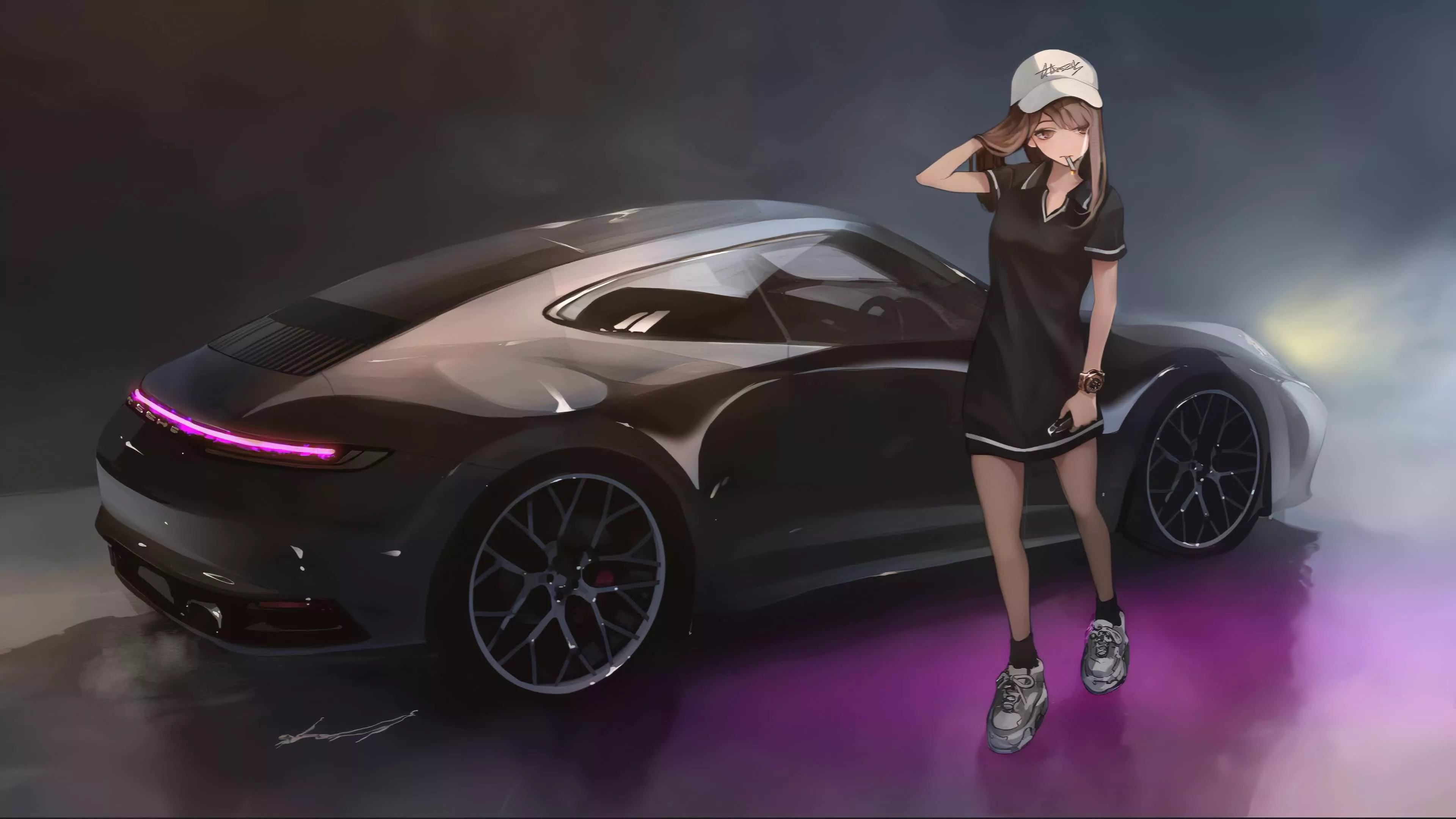 4K Anime Girl with Cigarette