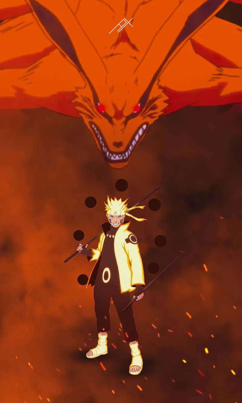 Naruto and kurama, anime, kcm2, orange