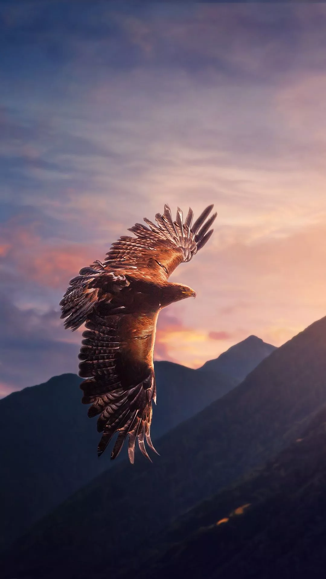 Eagle Wallpaper 4K, Sunset, Mountains