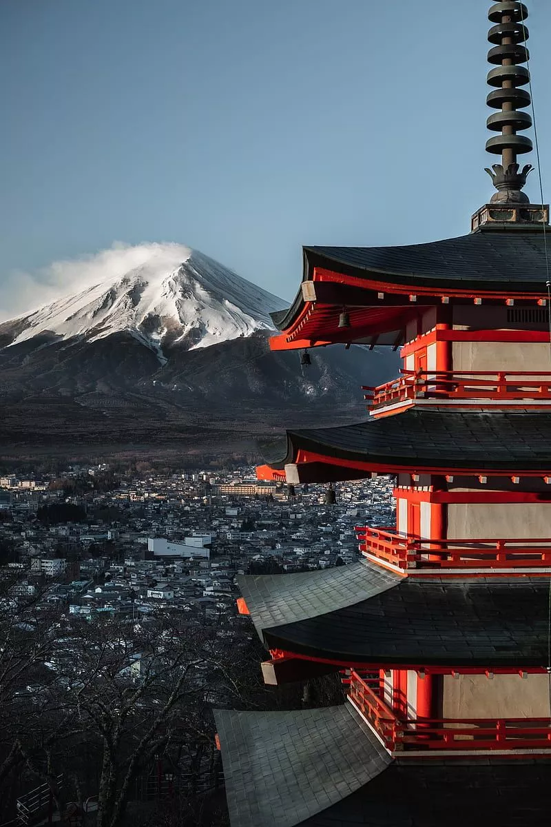 Japan, landscape, town, tower, mountains, HD phone wallpaper