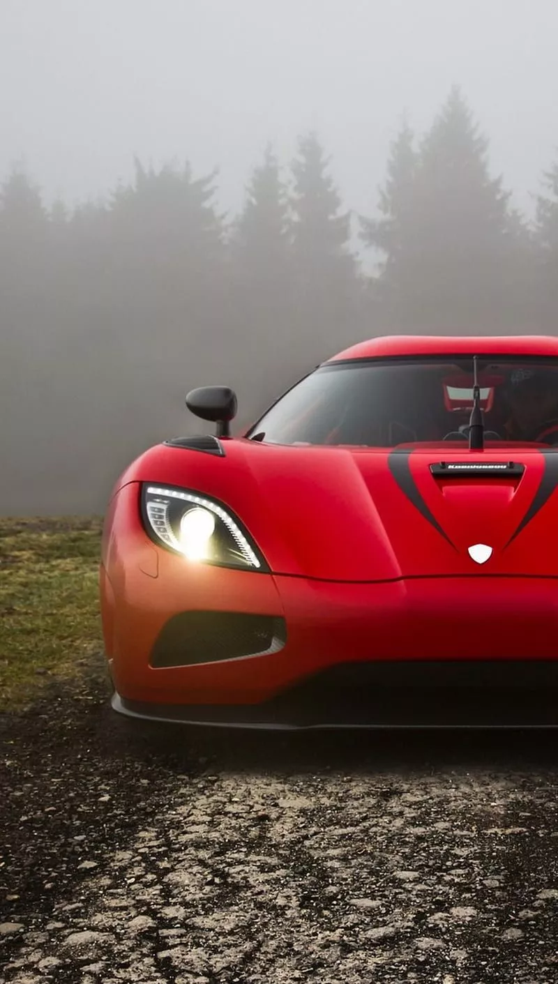 Koenigsegg, car, lights, red, HD phone