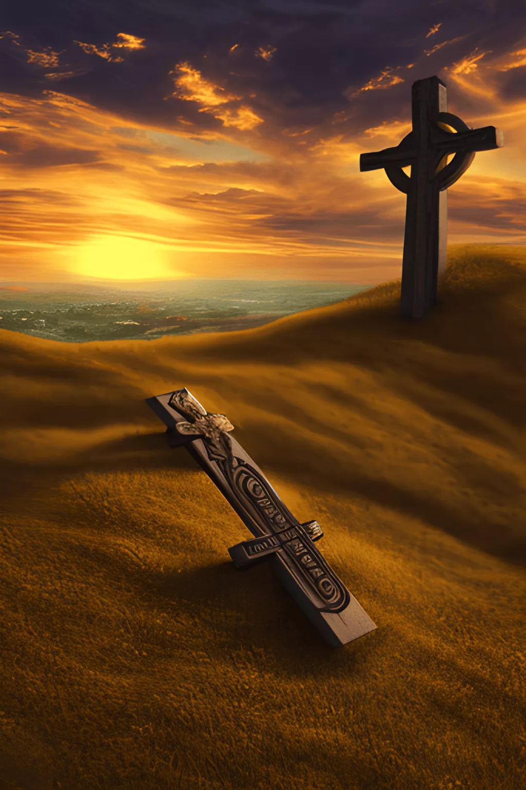 Golden Sunset Old Rugged Cross on a