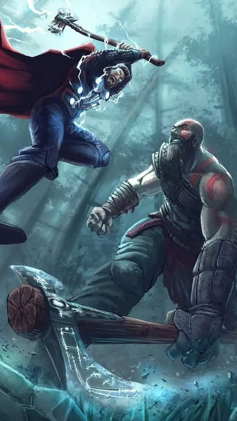 Thor vs kratos, god, guerra, HD phone