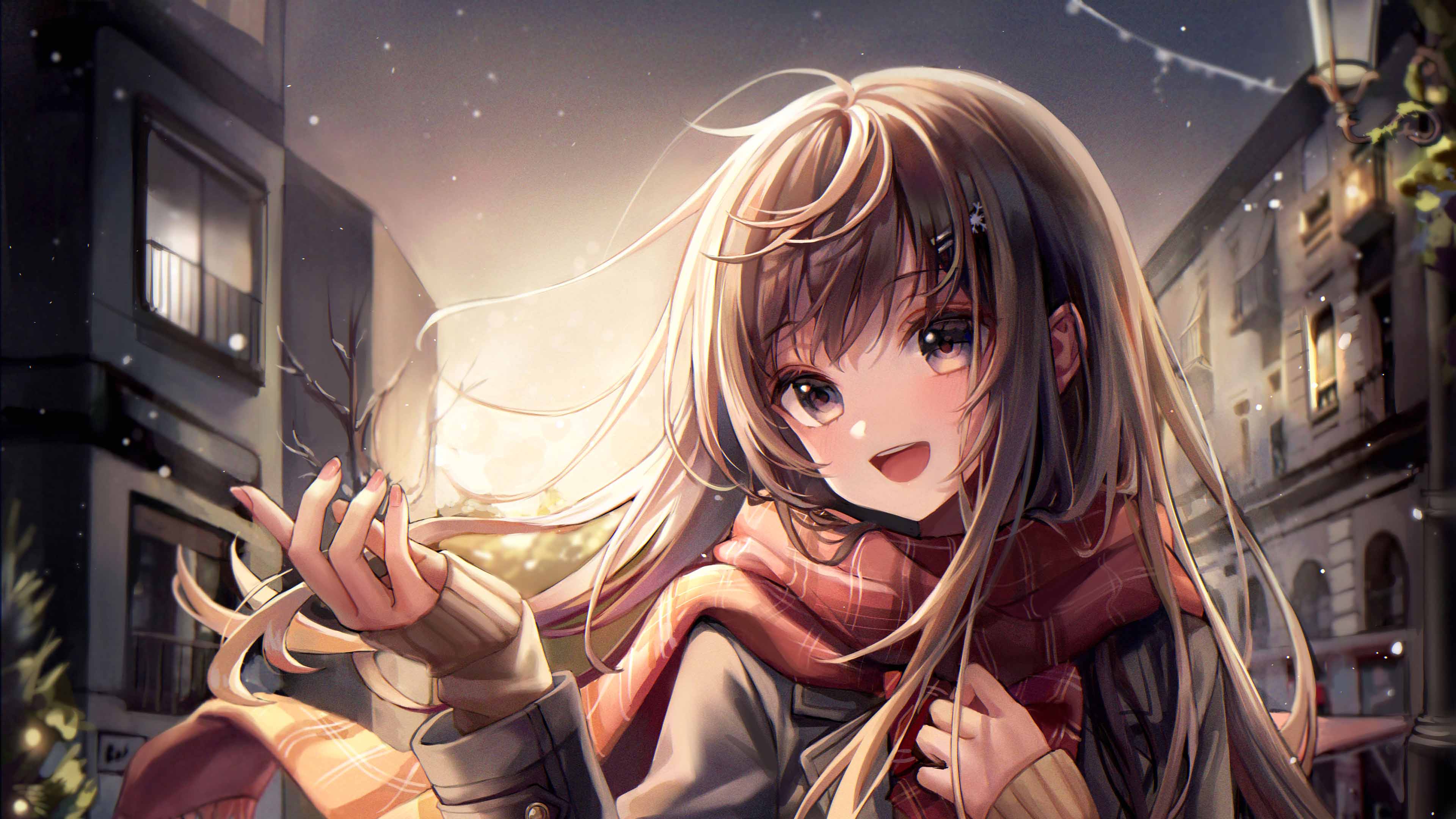 Black Hair Anime Girl Buildings