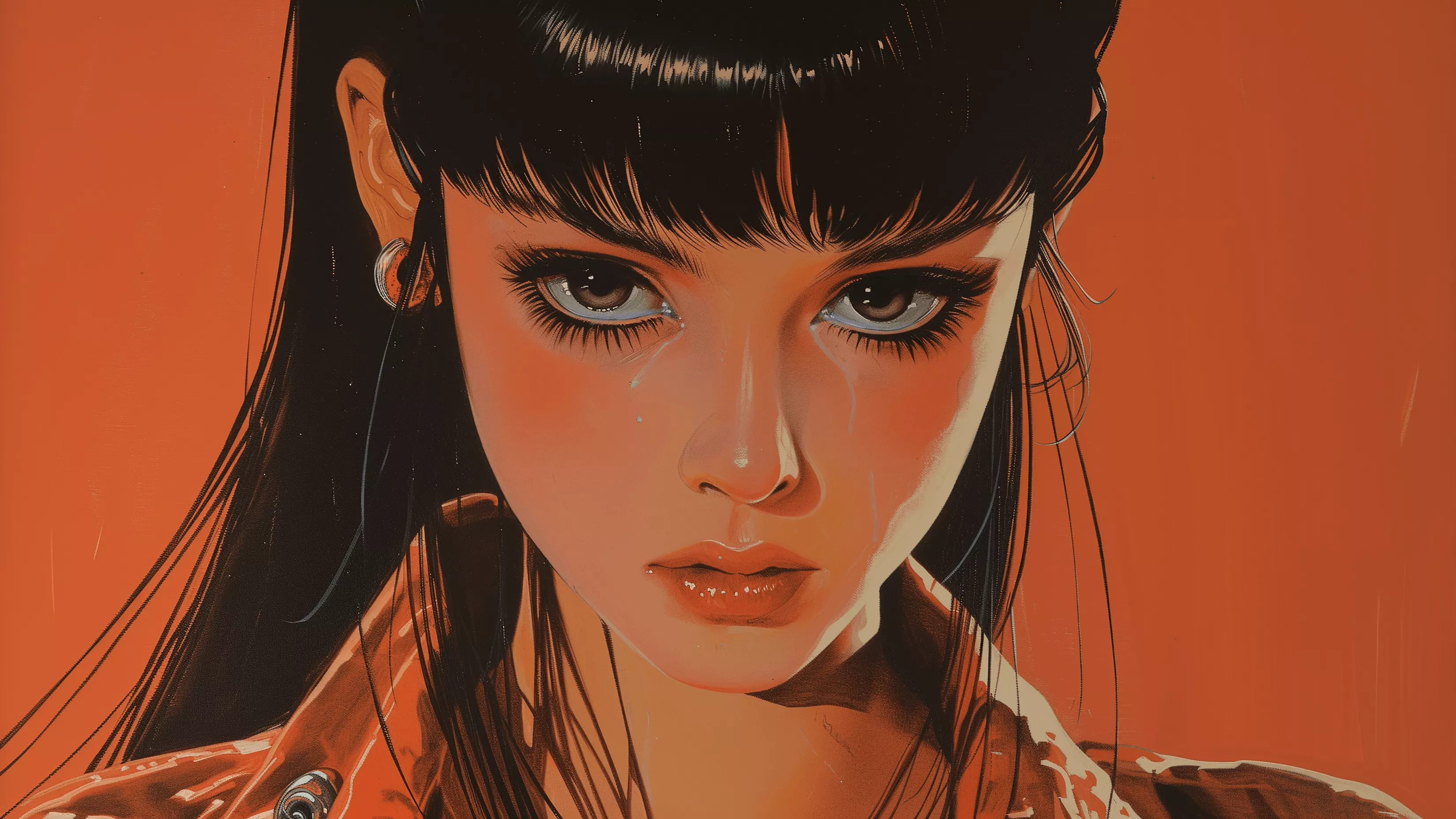 Cute Anime Girl With Big Eyes Orange