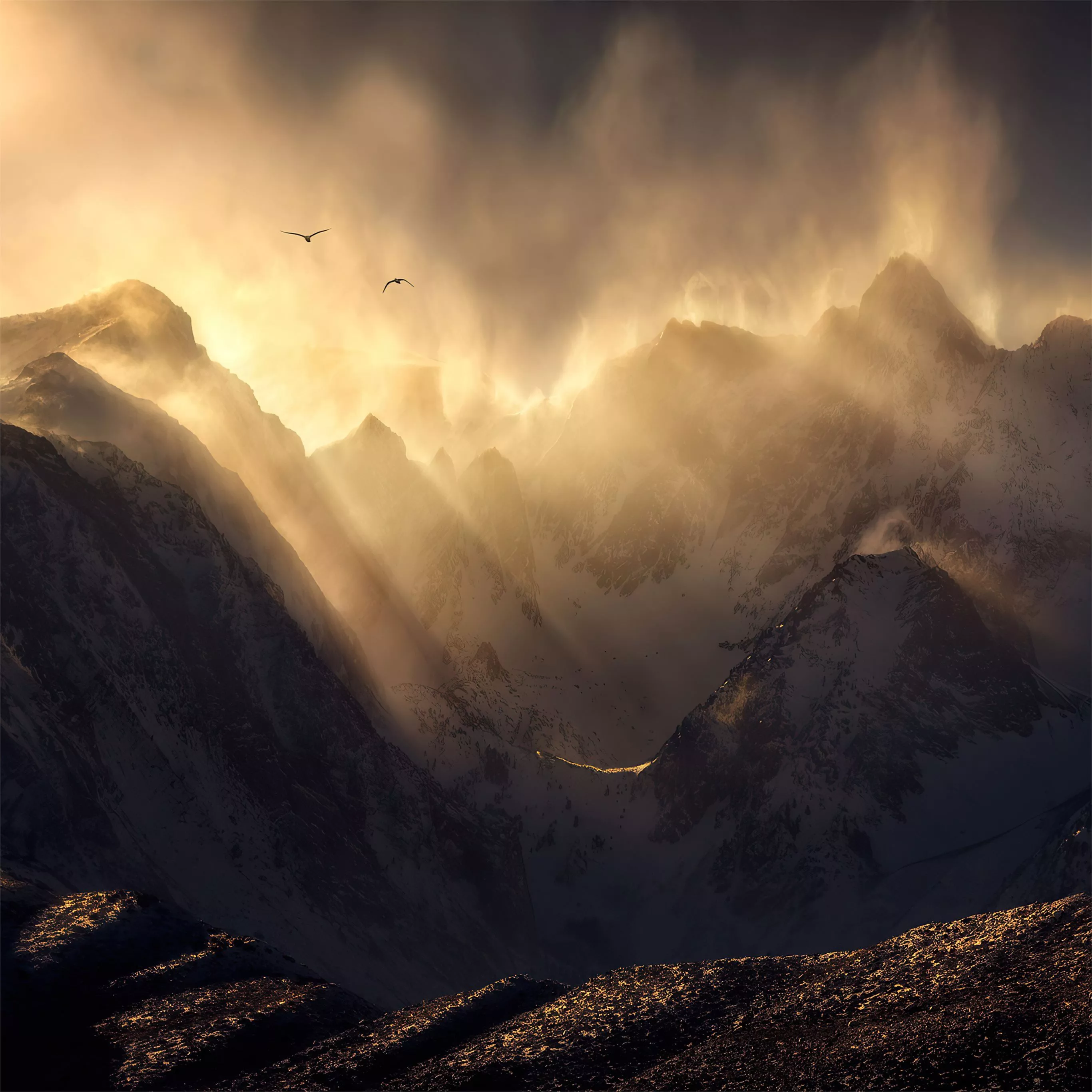 sierra nevada mount range sun rays 4k