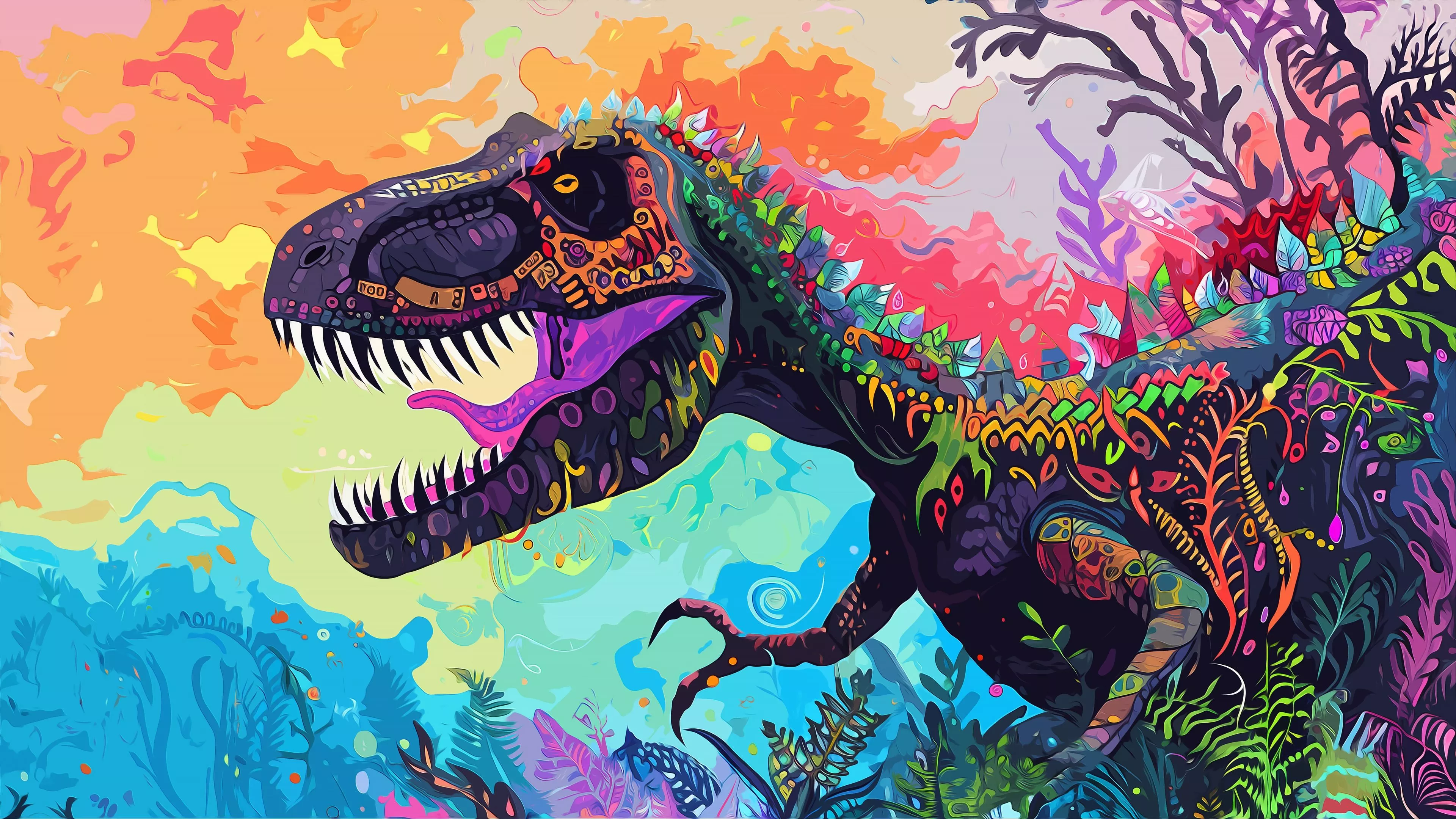 Colorful Dinosaur Art Wallpaper 4K