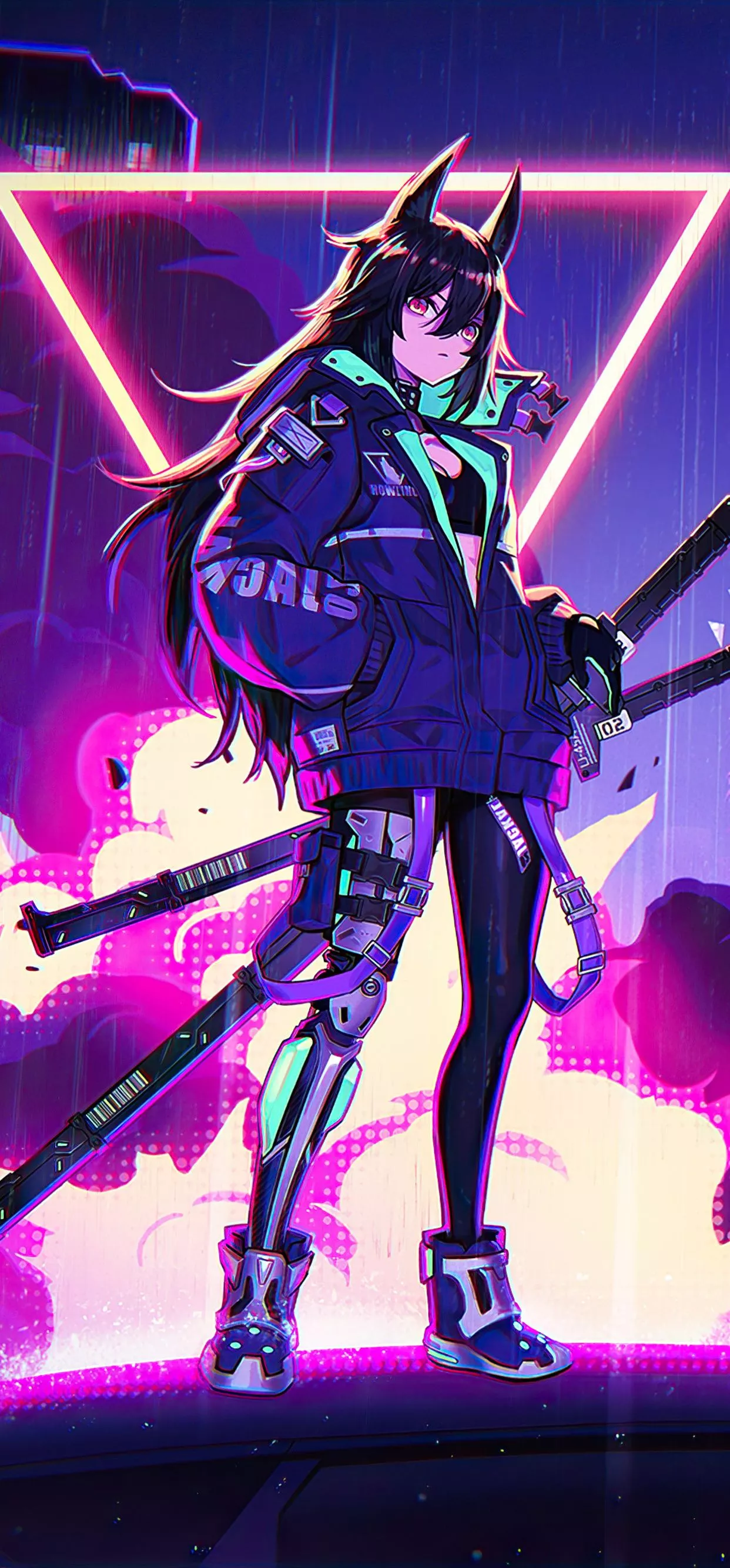 Katana Anime Girl Neon 4k