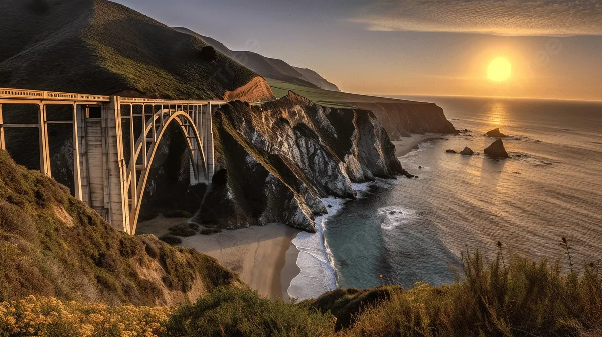 Big Sur Bridge At Sunset Background