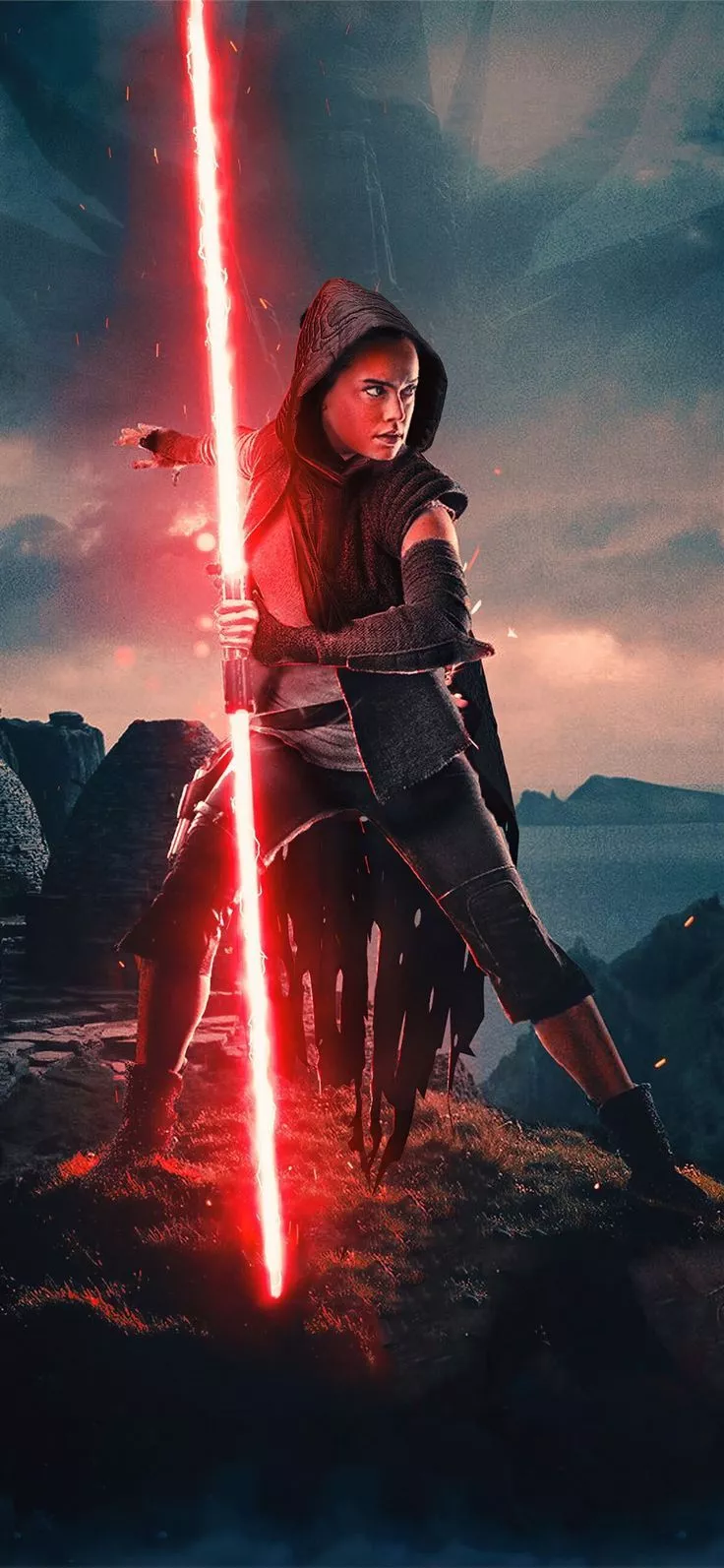 rey red light saber iPhone 11 Wallpaper