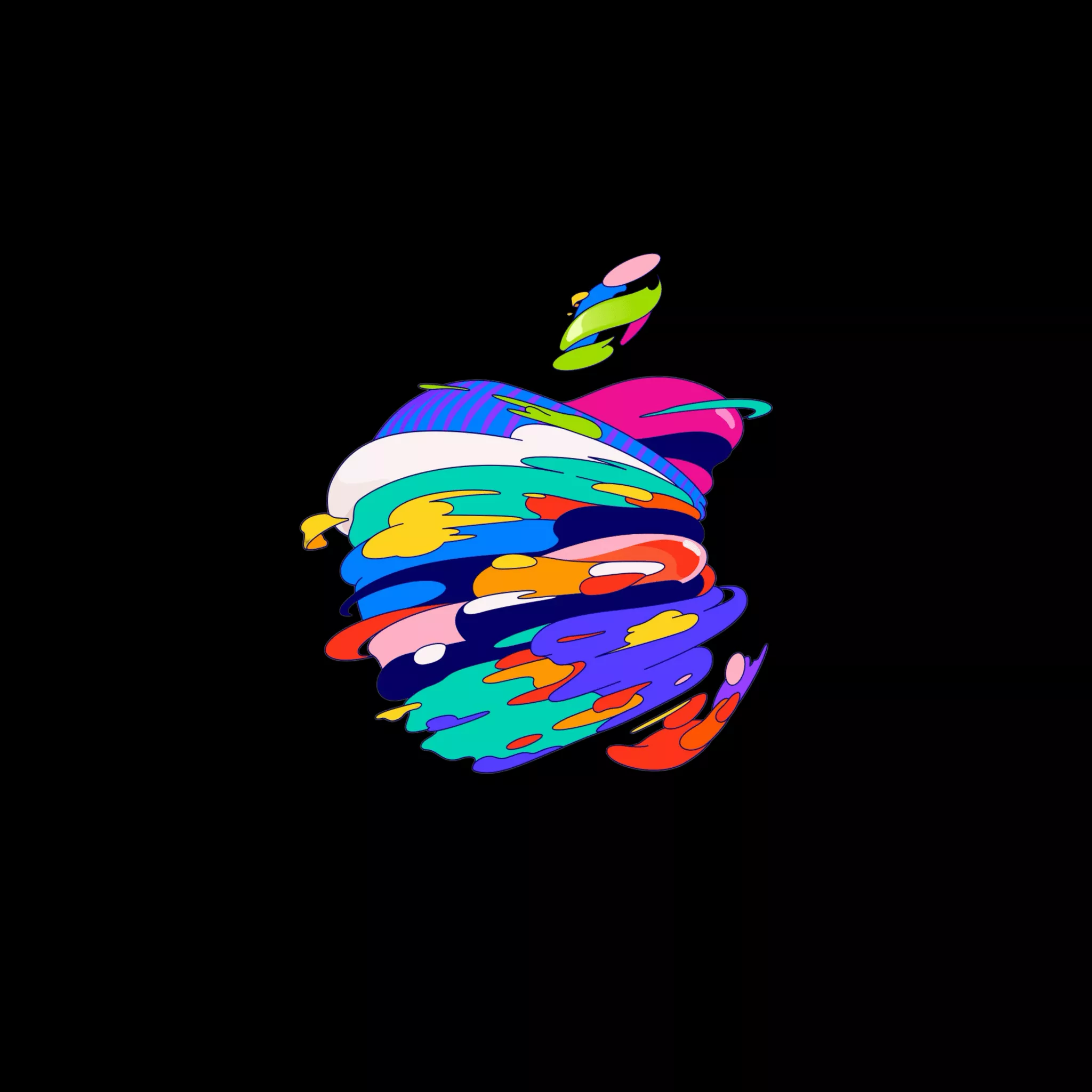 Apple logo Wallpaper 4K, Mac, Black background, Colorful