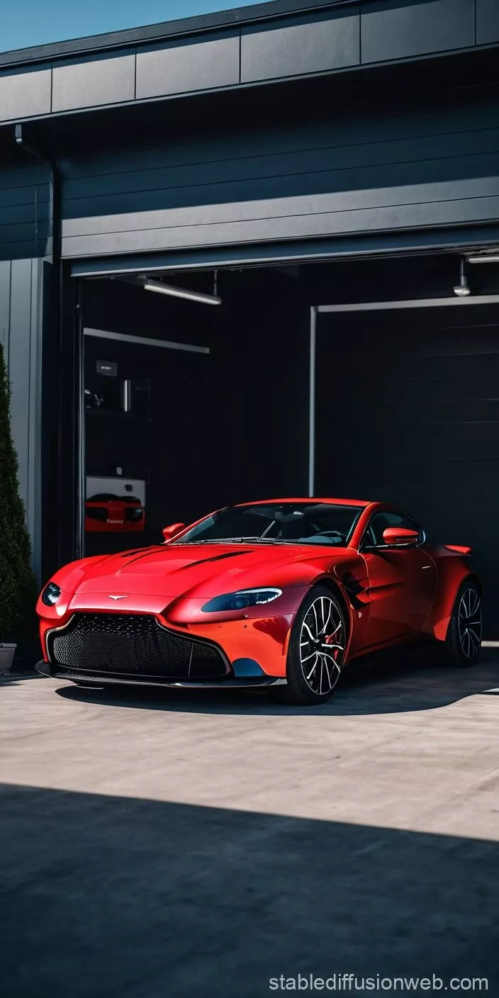 a red color aston martin vantage parks