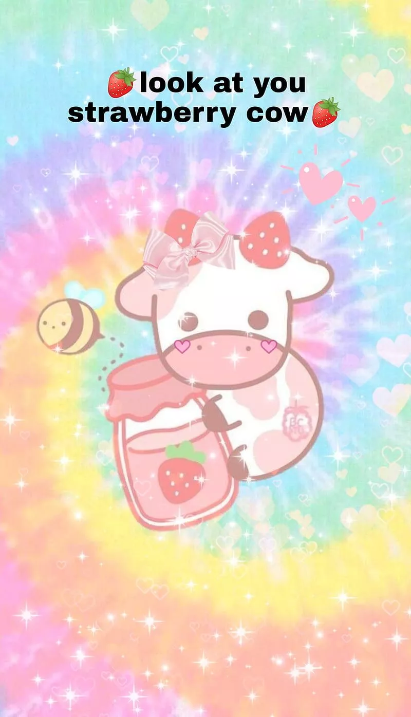 Strawberry cow, kawaii, HD phone