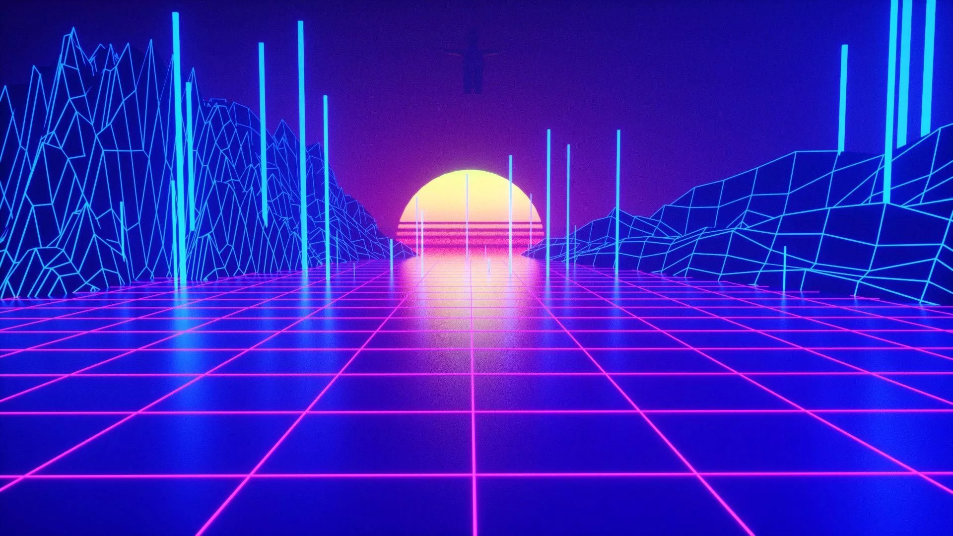 Retrowave Tron Grid, HD Artist, 4k