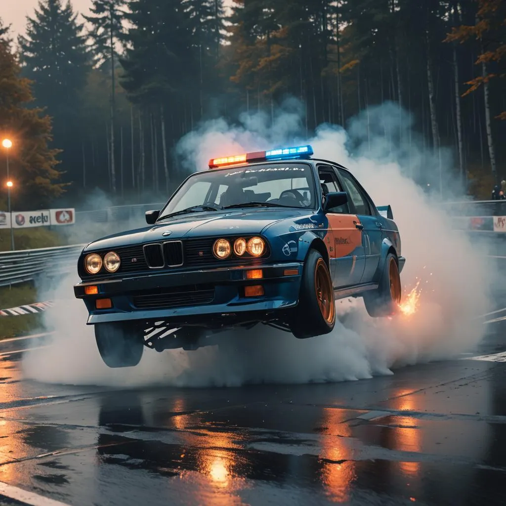 E30 BMW M3 police car burnout