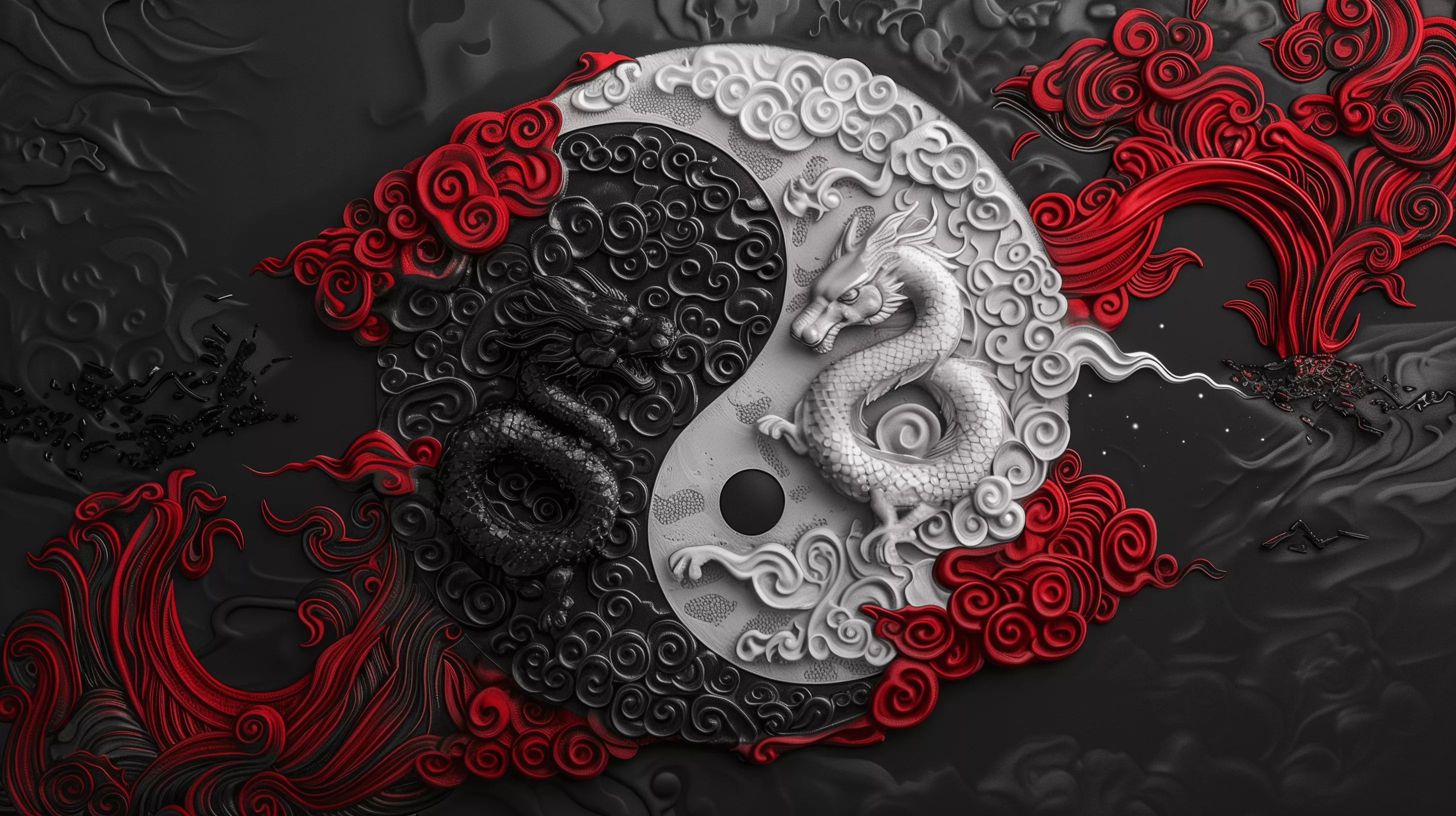 Yin & Yang Dragon HD Wallpaper