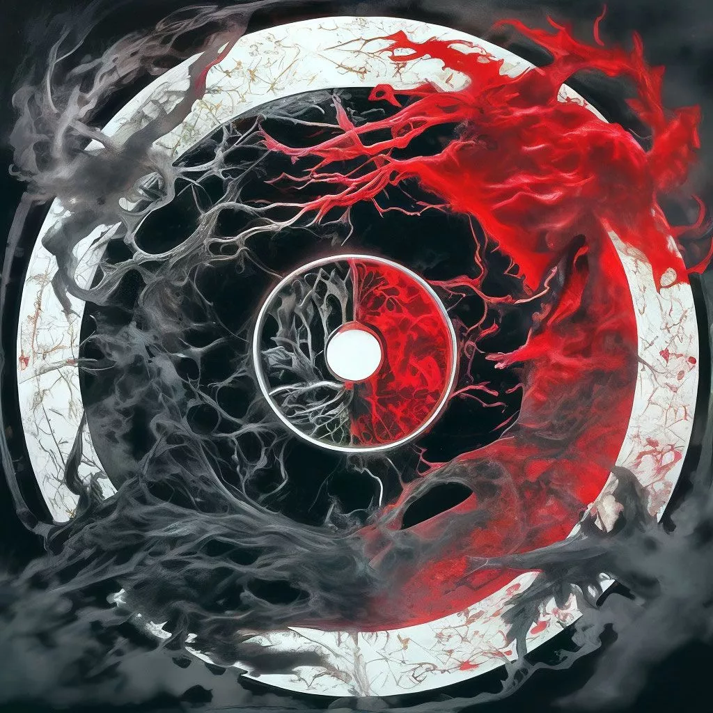 Yin Yang, 8 Trigrams, Black Red Glow