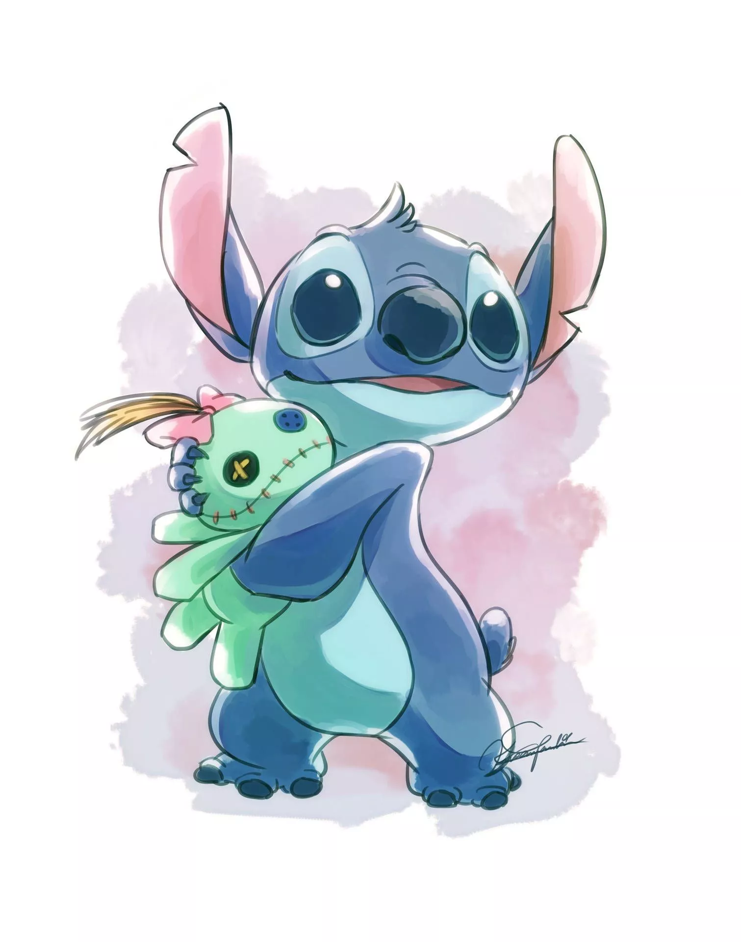 Watercolor Stitch Disney Graphic