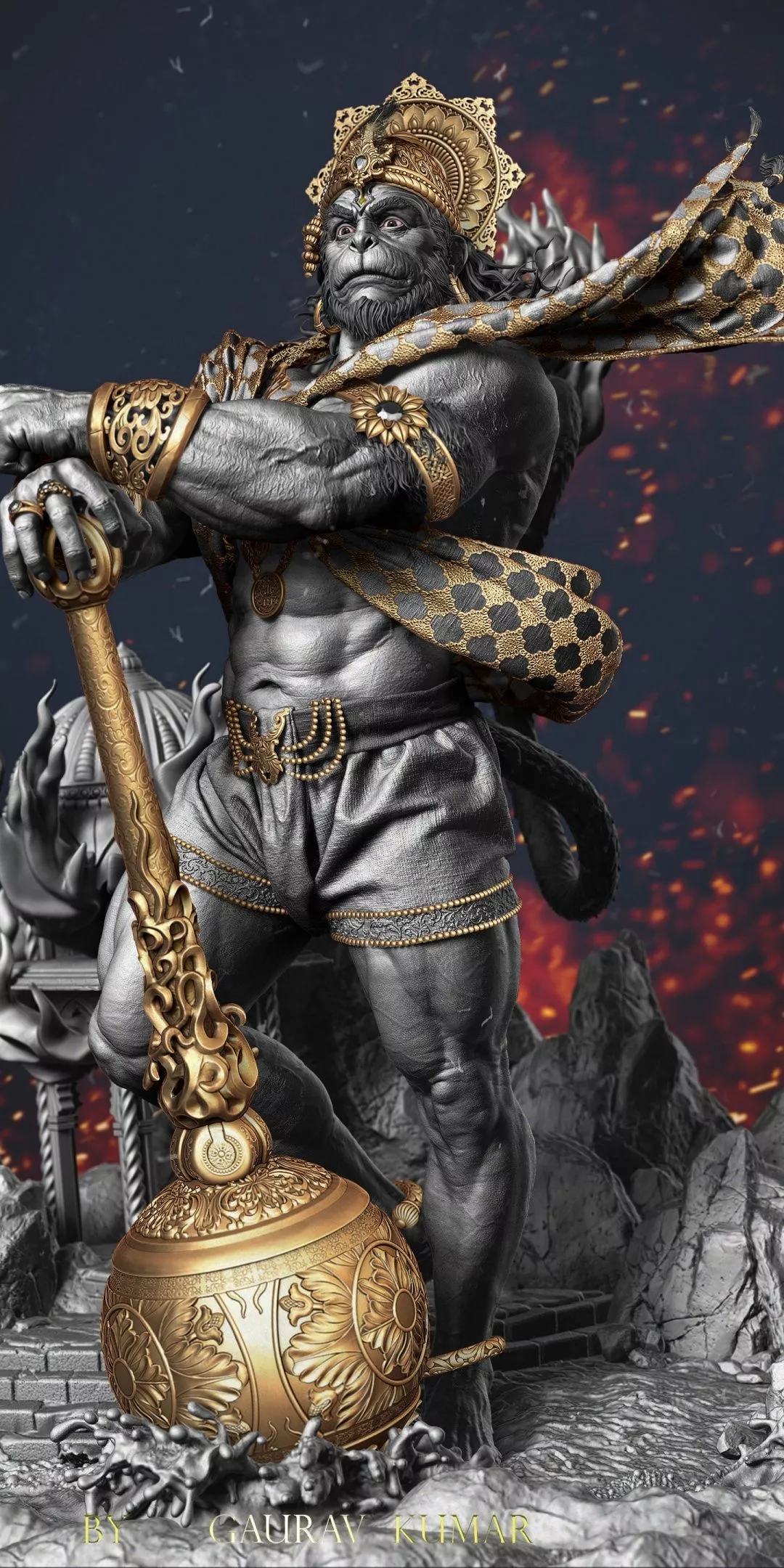 Lord Hanuman Wallpaper 4K, Digital Art