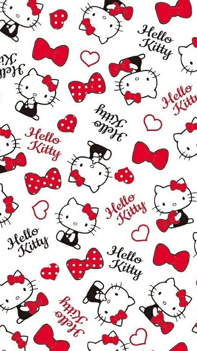 Cute Hello Kitty, Red Bow Background