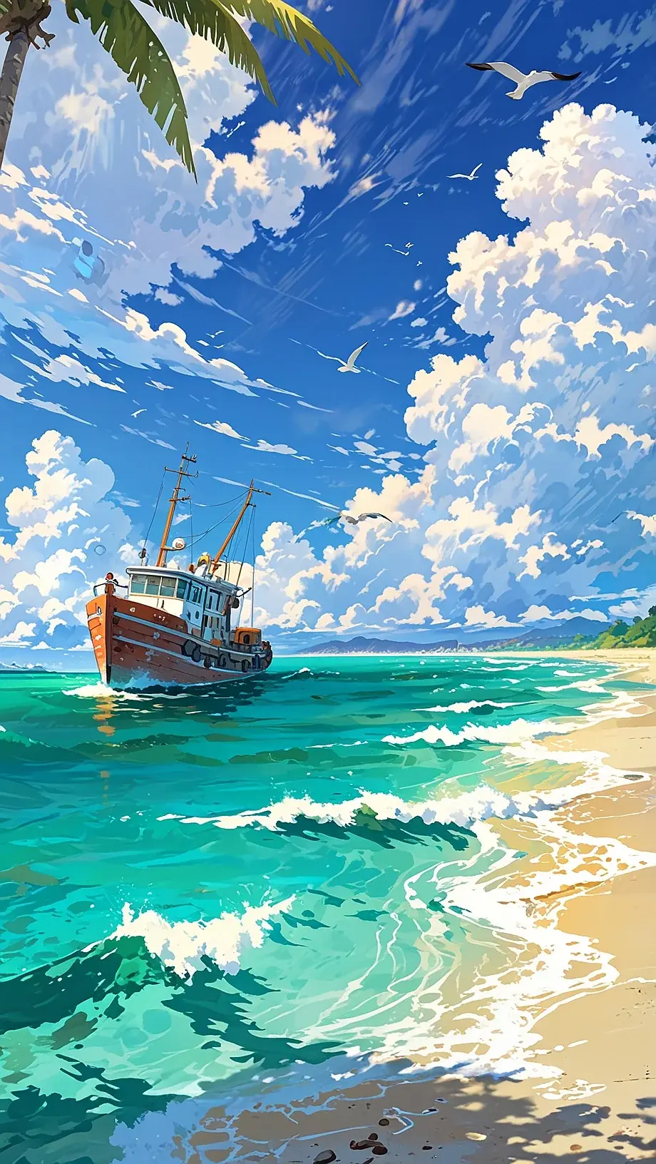 Anime Style Boat On The Ocean Sub