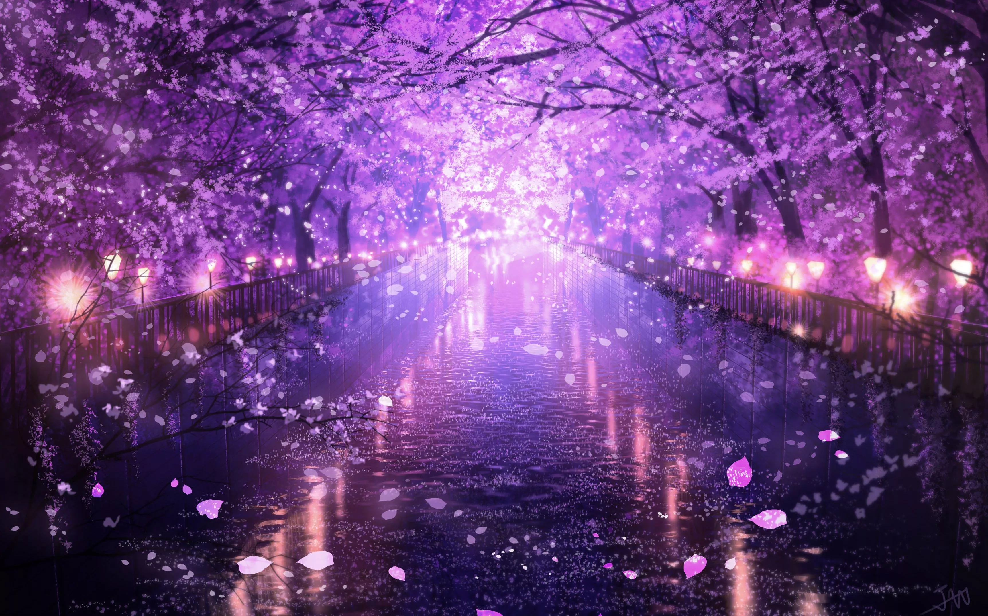 Canal Blossom Sakura Water Anime