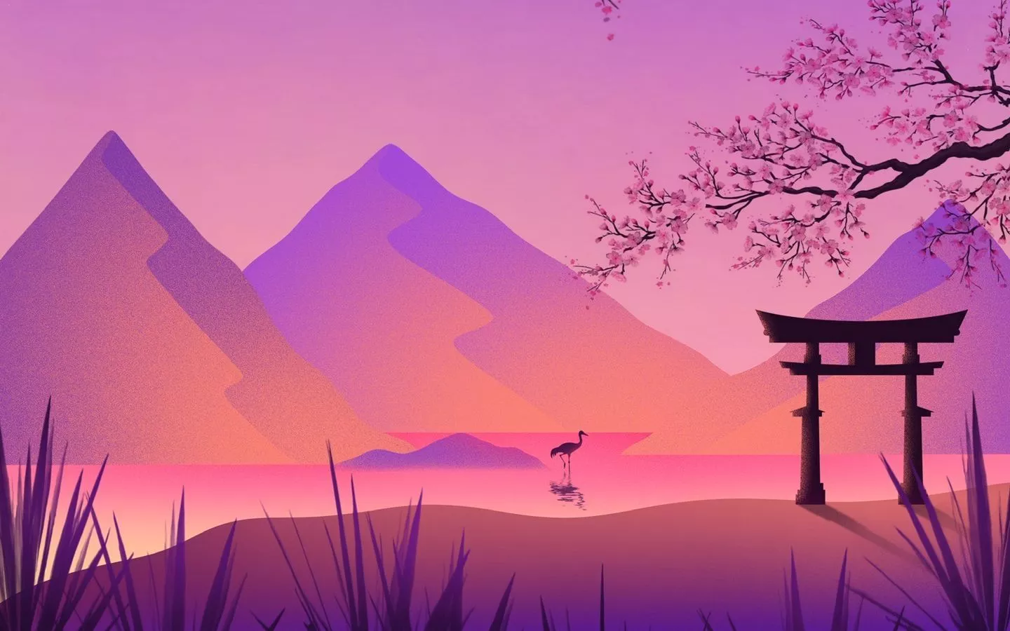 wallpaper 1440x900 torii, gate, crane