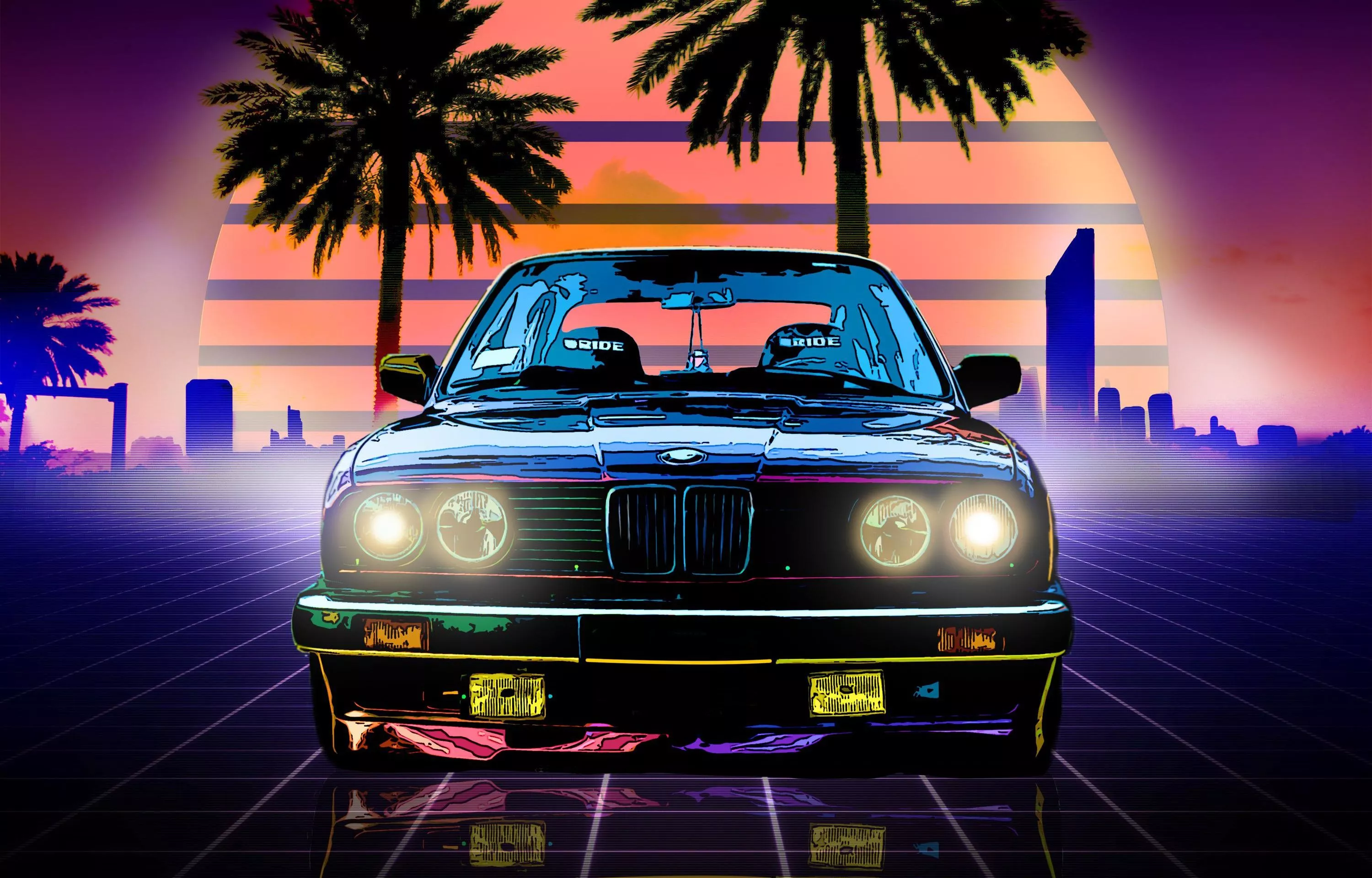 Wallpaper The sun, Music, Neon, BMW