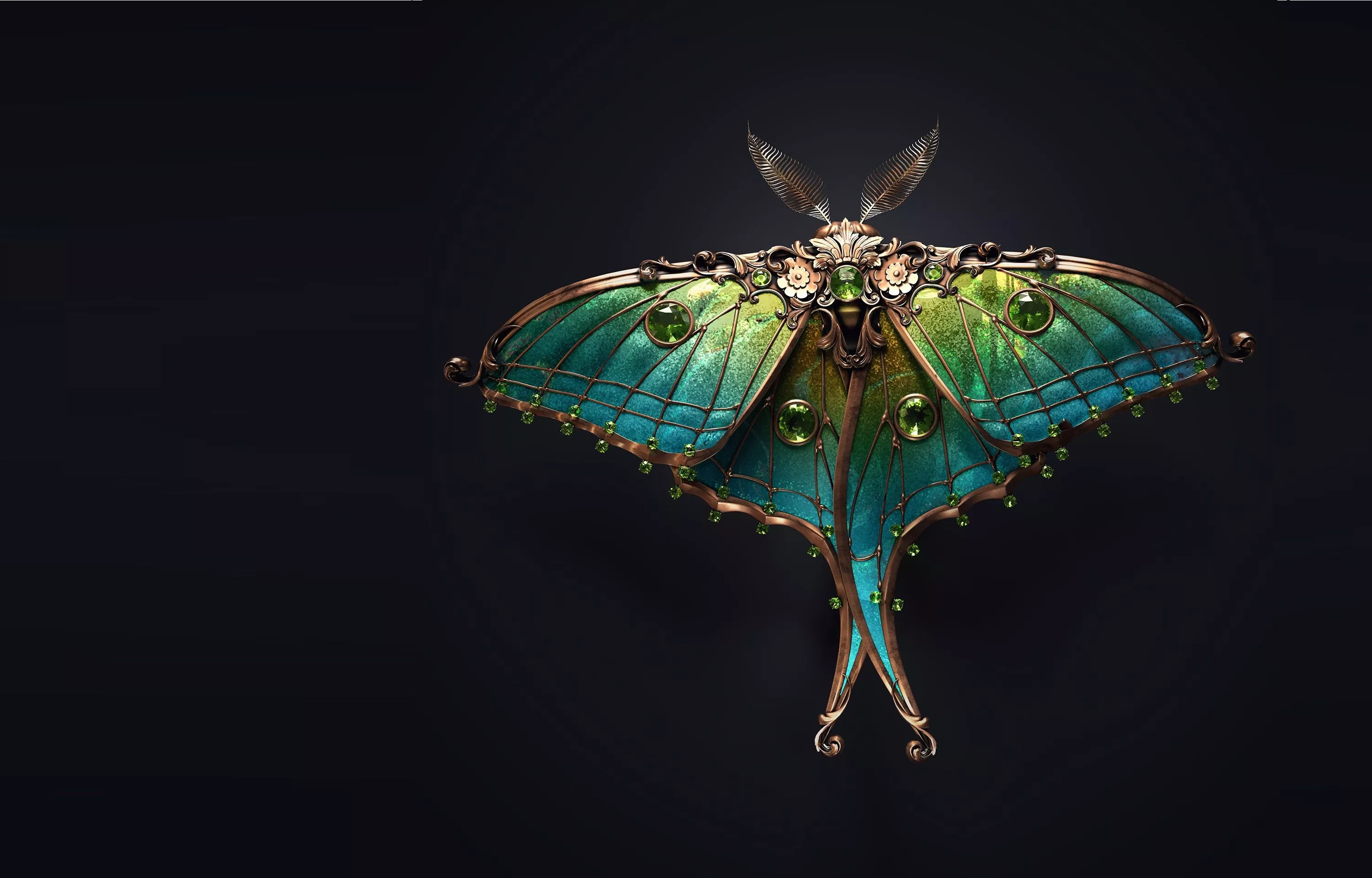 Wallpaper art, moth, brooch, Sasha