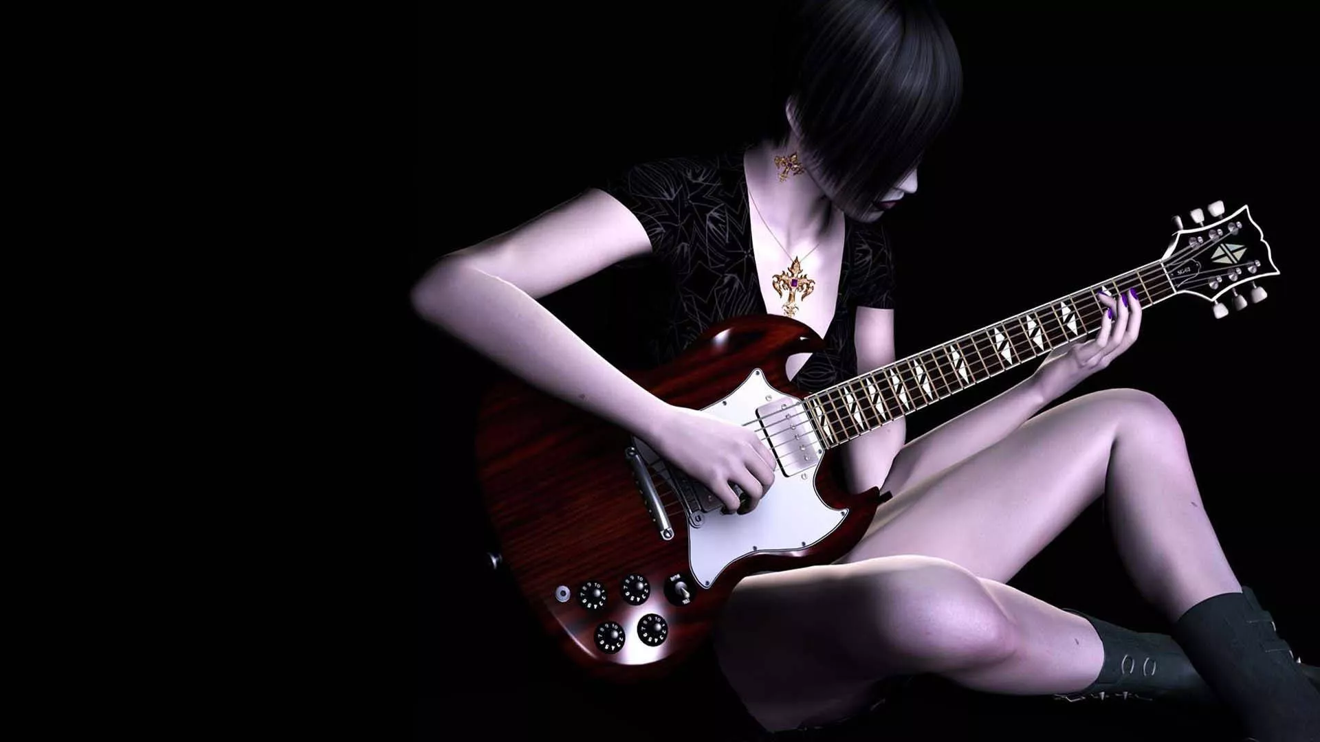 Download Emo Girl With Guitar Wallpaper