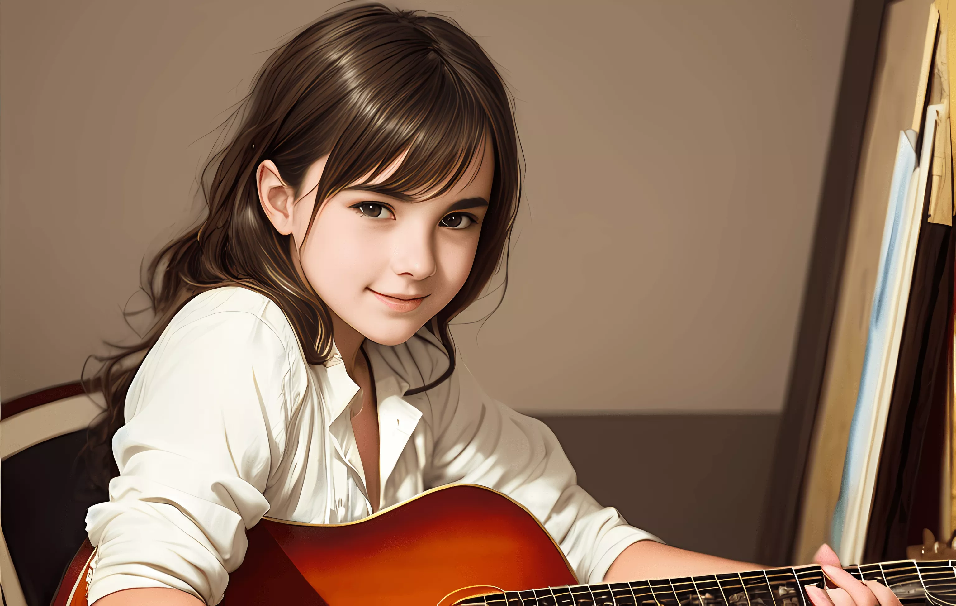 AI Art Cute Guitarist Guitar HD Wallpaper