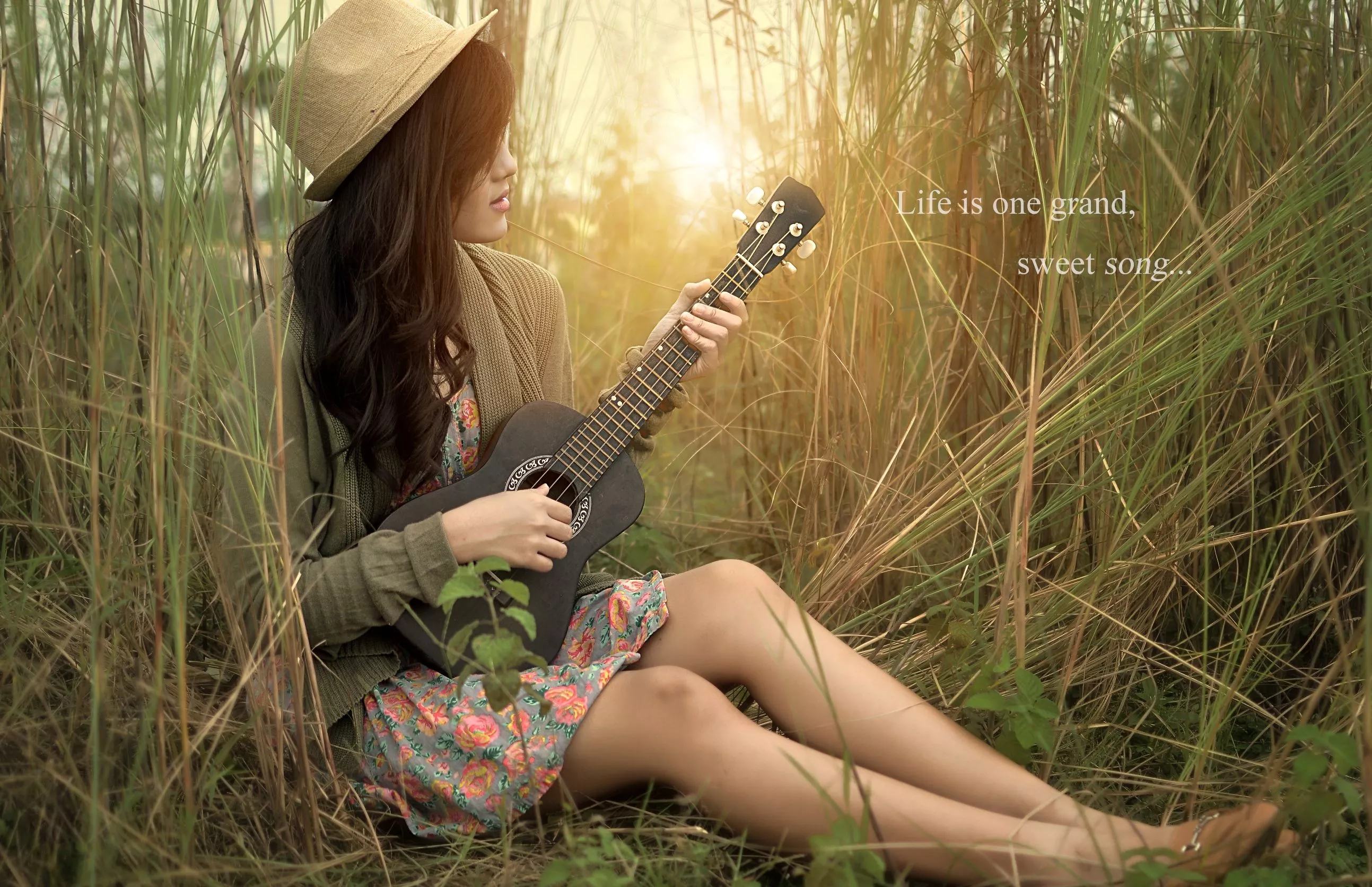 Wallpaper girl, nature, music, guitar