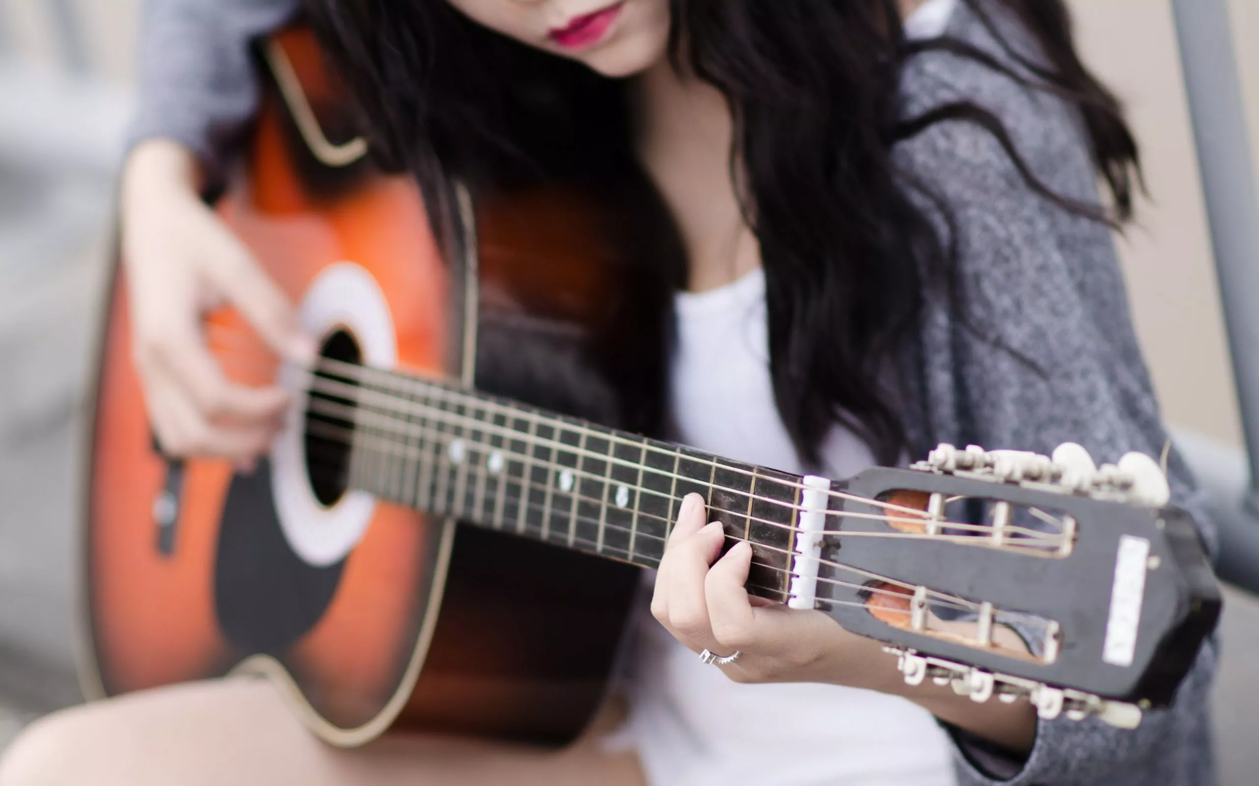 girl, guitar, hands Wallpaper, HD Music