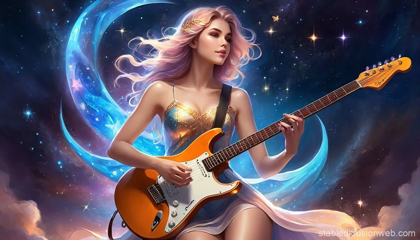 Woman made of stars playing electric