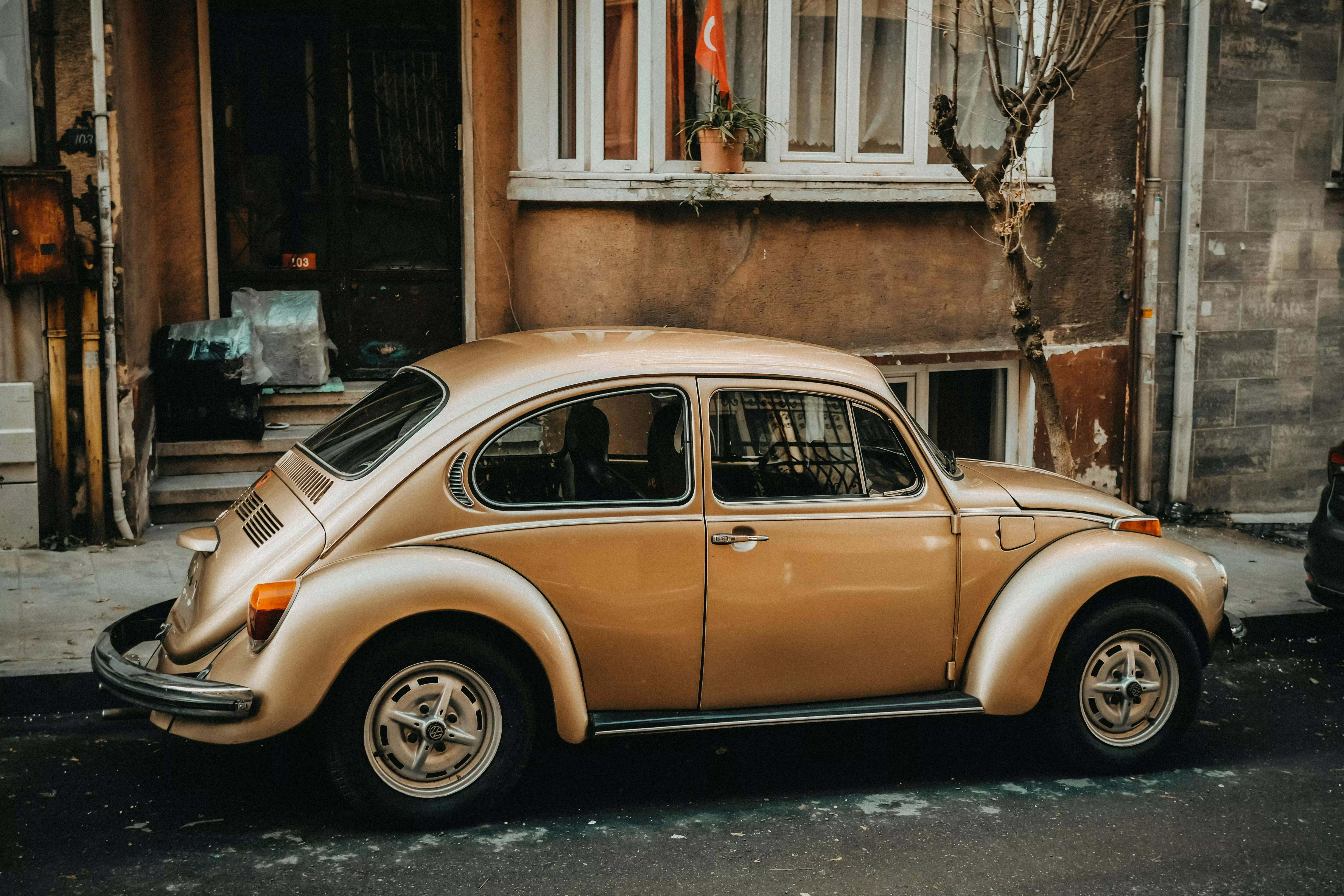 Side View of a Parked Volkswagen Beetle