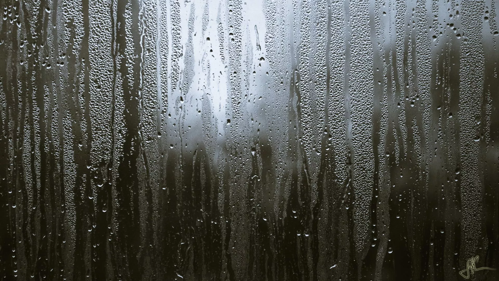 Glass panel, rain, water drops, water