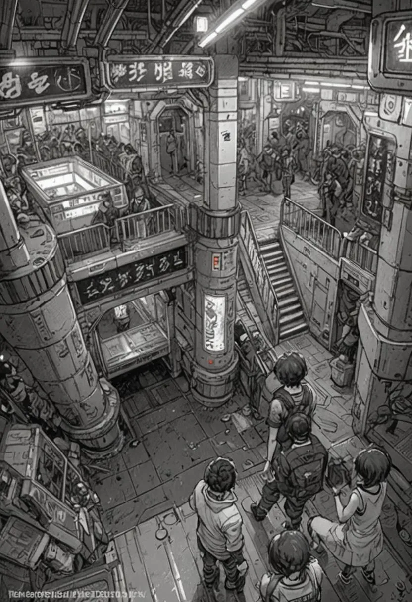 cyberpunk underground metro, manga
