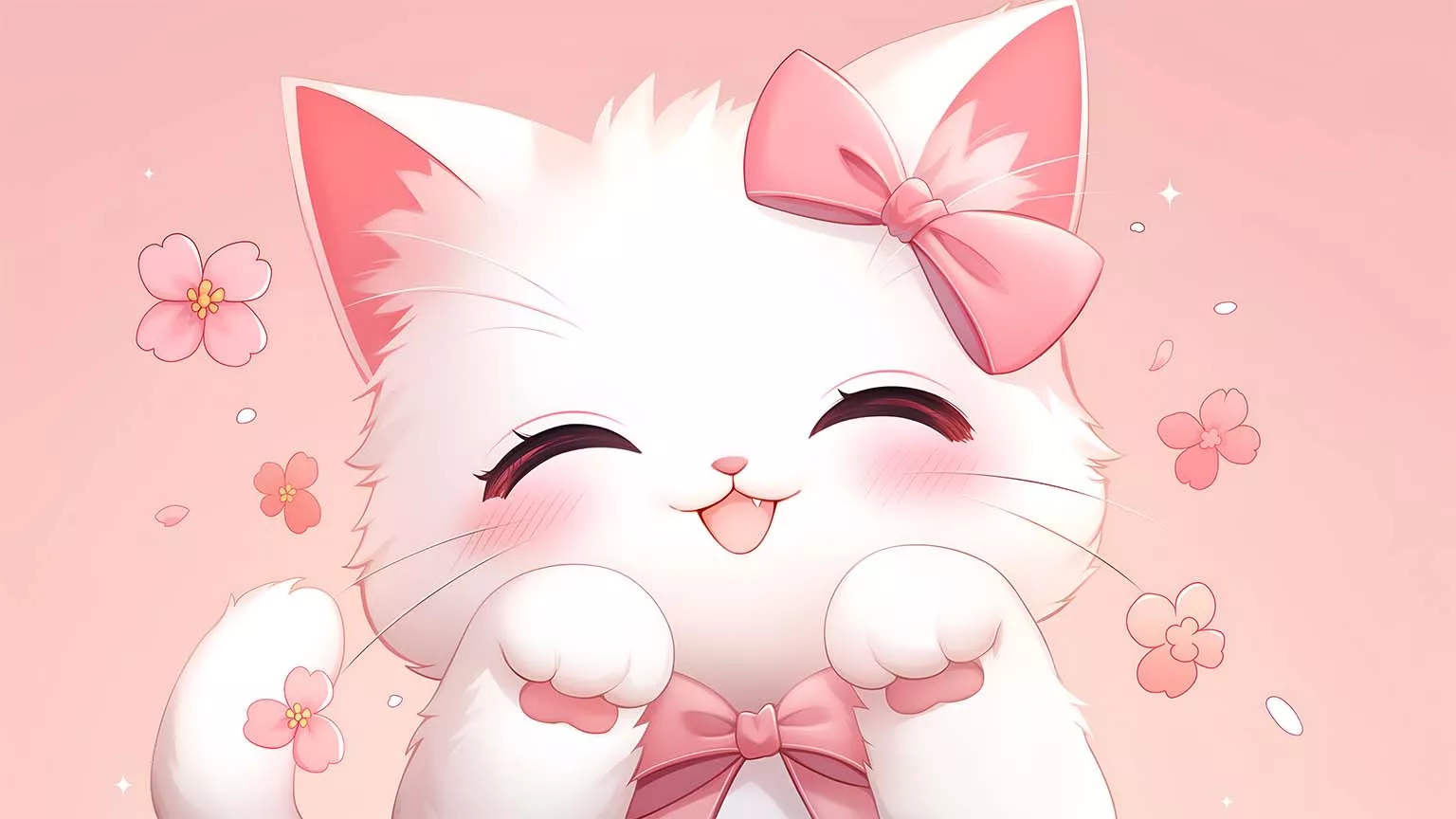 Cute Kitty Pink Bow Desktop Wallpaper