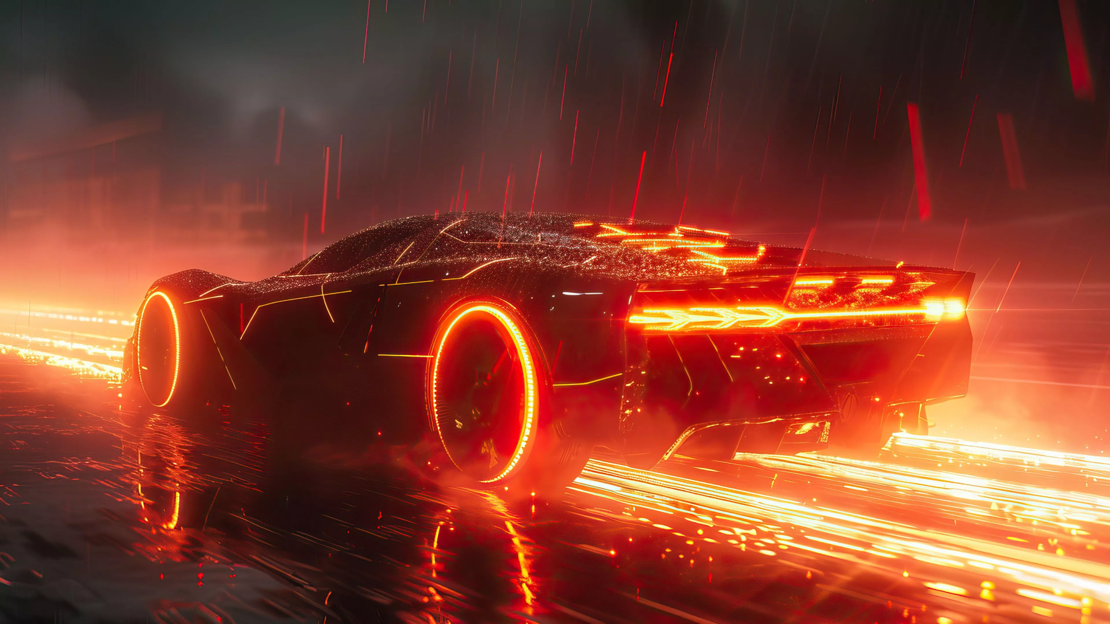 A Glowing Red Supercar In The Night 4K