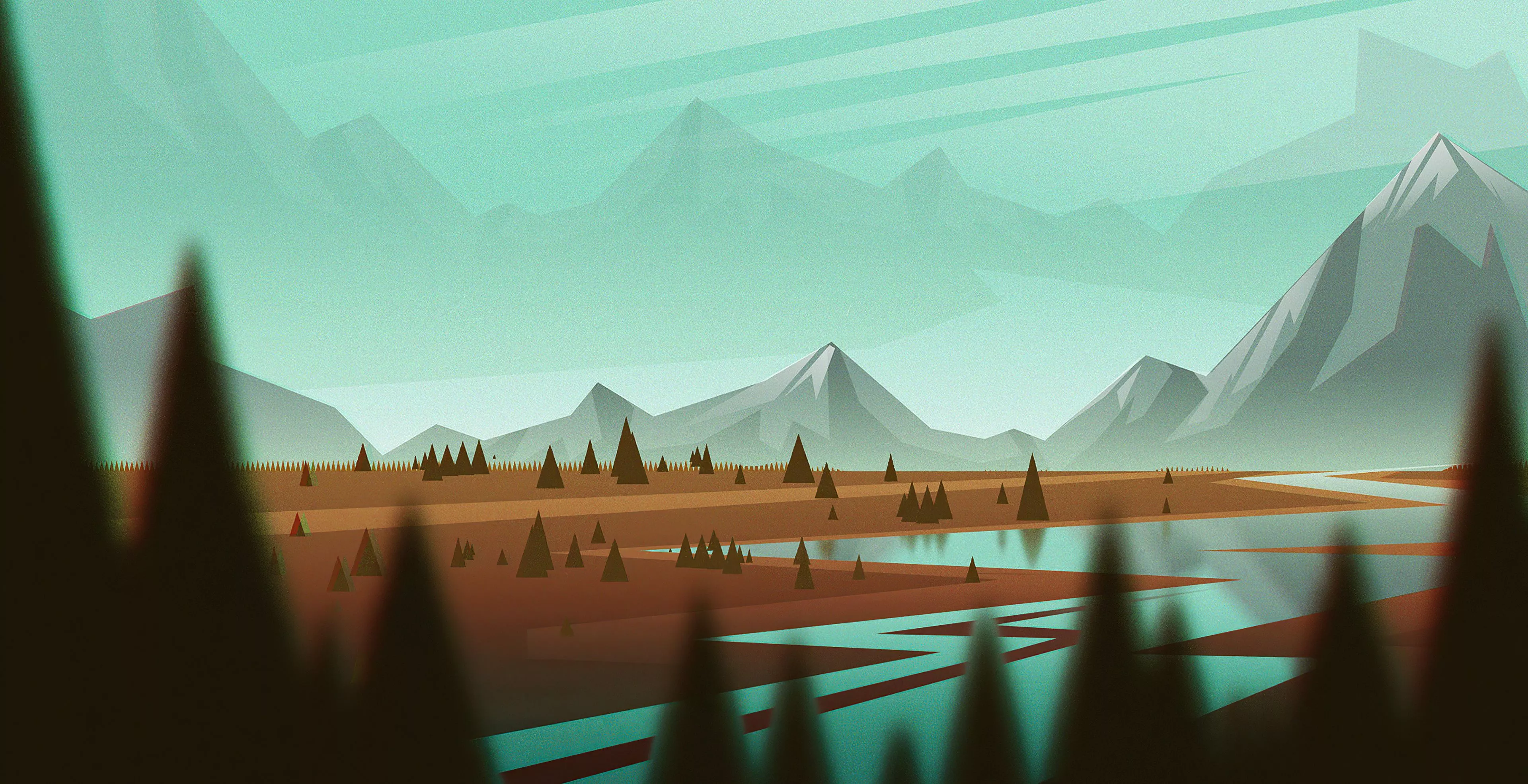 Mountains Sky Landscape Minimal 4k