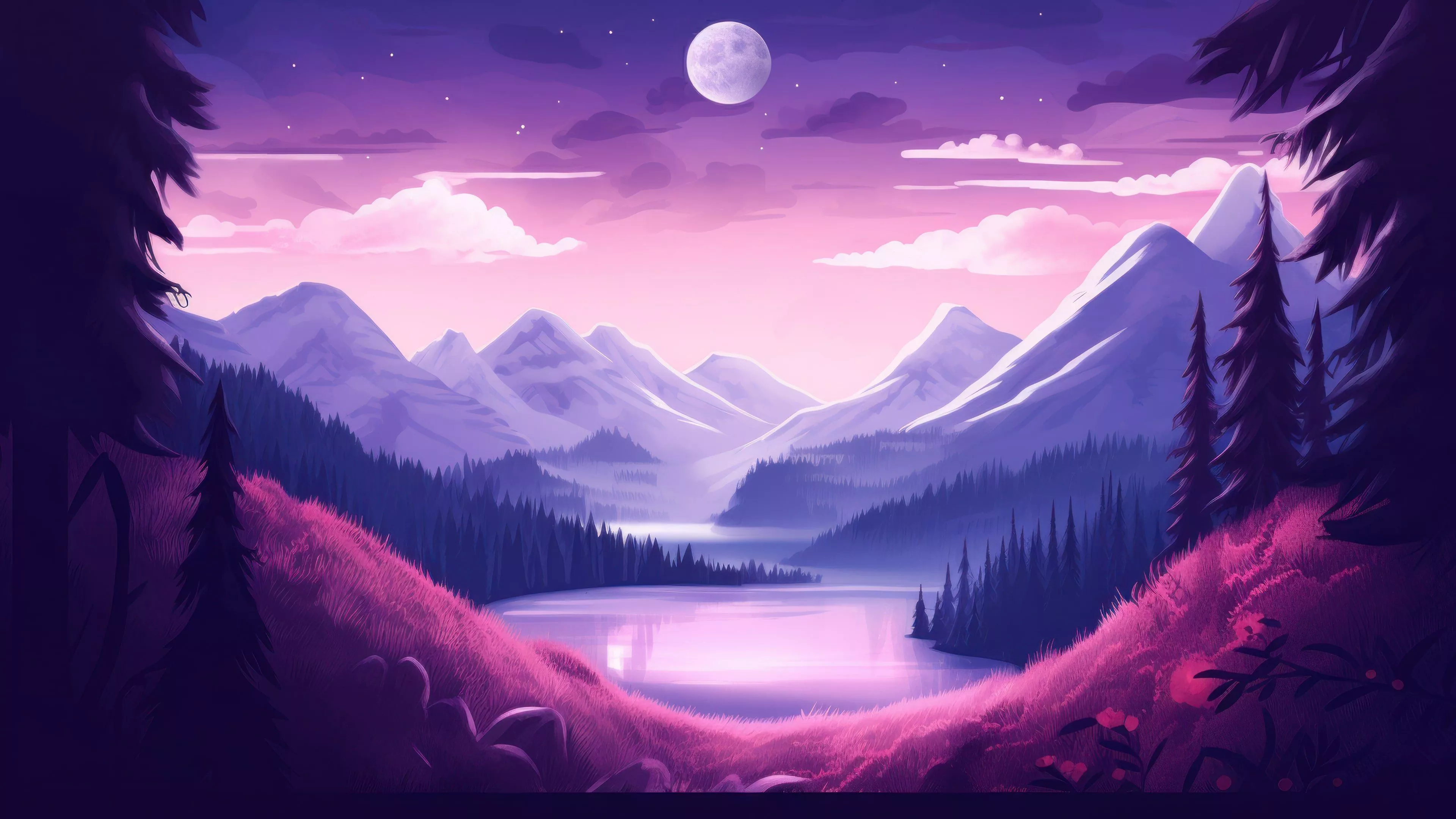 Peaceful Purple Mountain Trees 4K