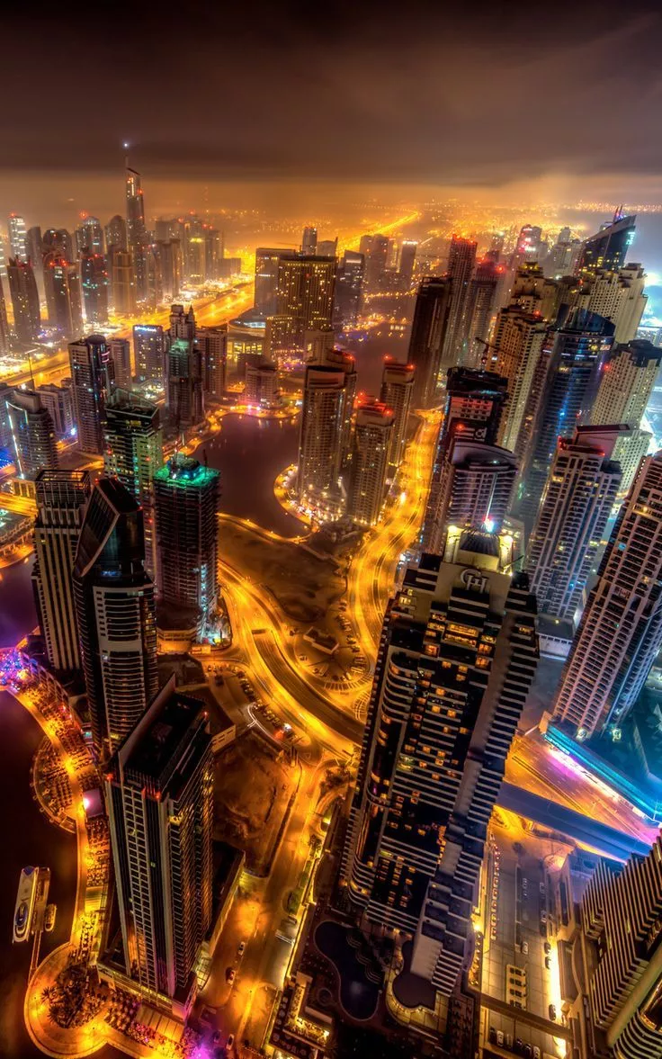 Dubai Buildings Night Lights