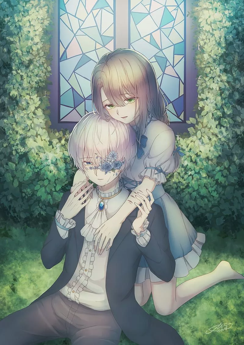 Anime couple, back hug, romance, sadness, teary eyes, Anime, HD phone wallpaper