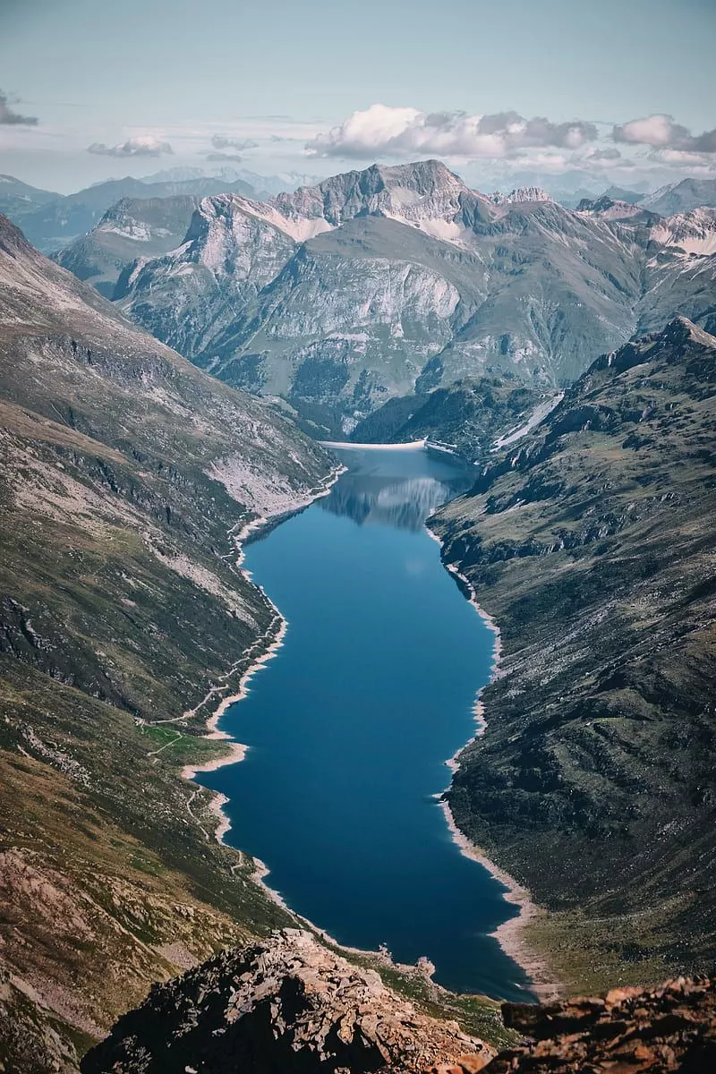 Lake, mountains, aerial view, landscape