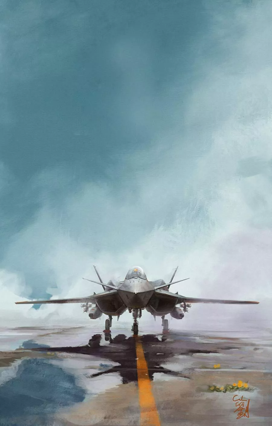 Smoky Runway With Jet iPhone Wallpaper