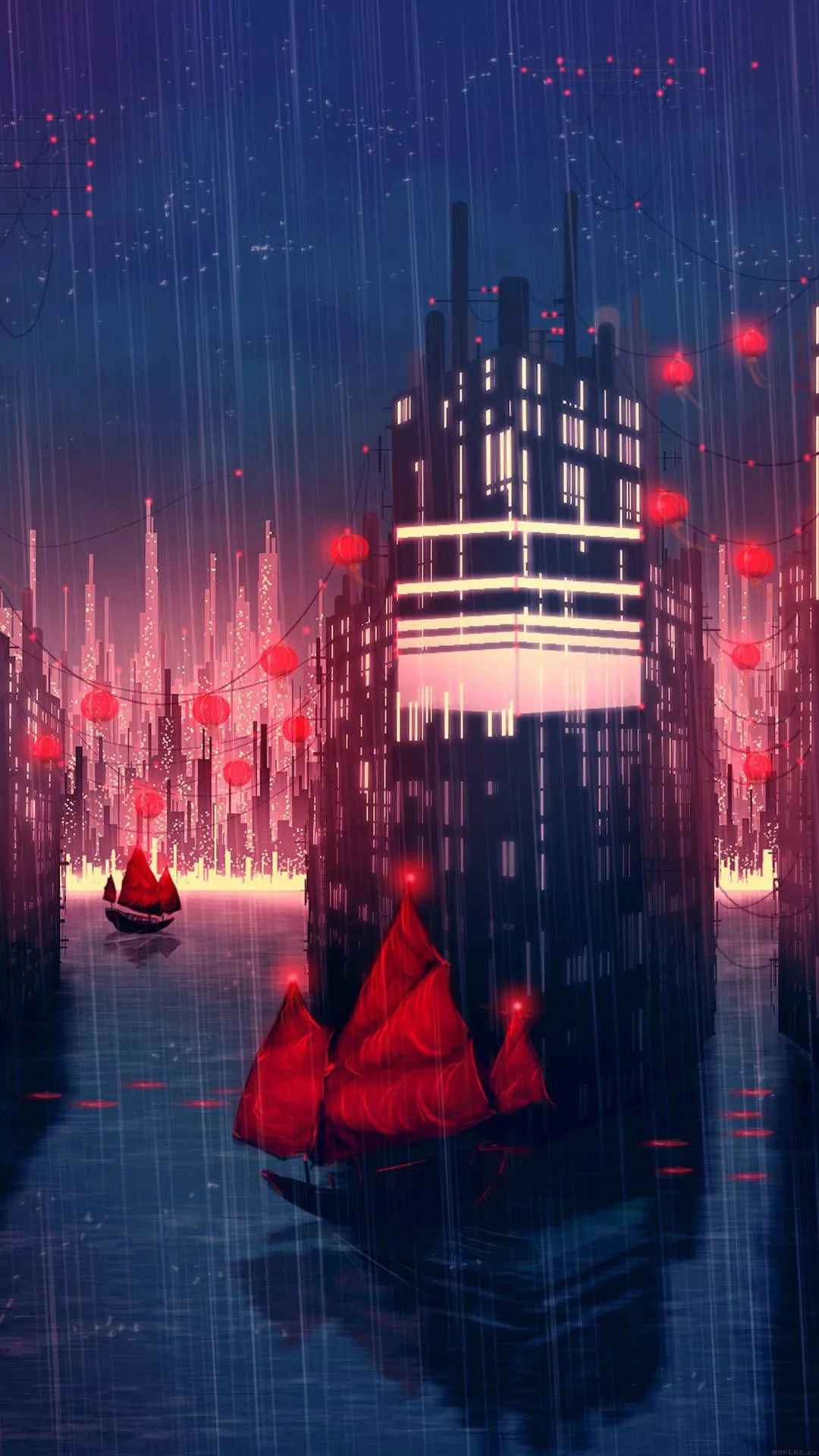 Rainy City In Anime Smartphone