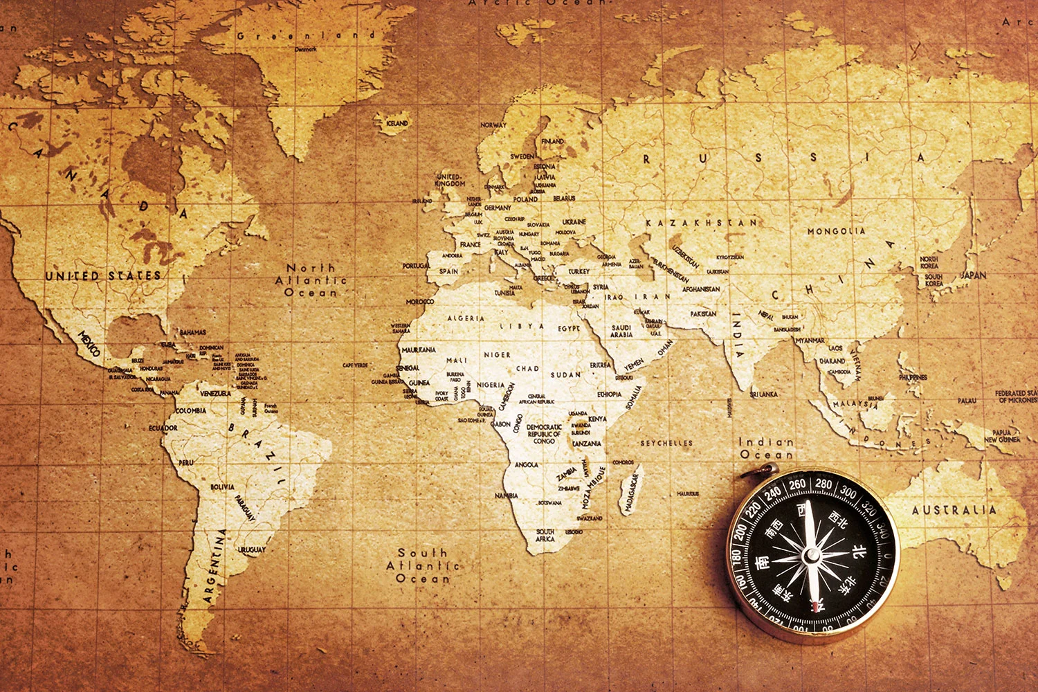 Old Compass On World Map