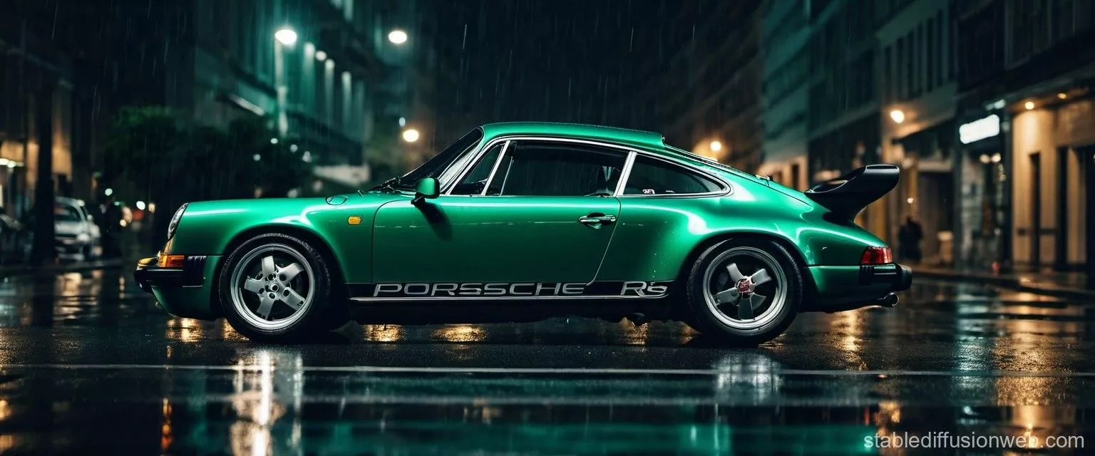Dark Green Porsche Carrera RS in Rainy